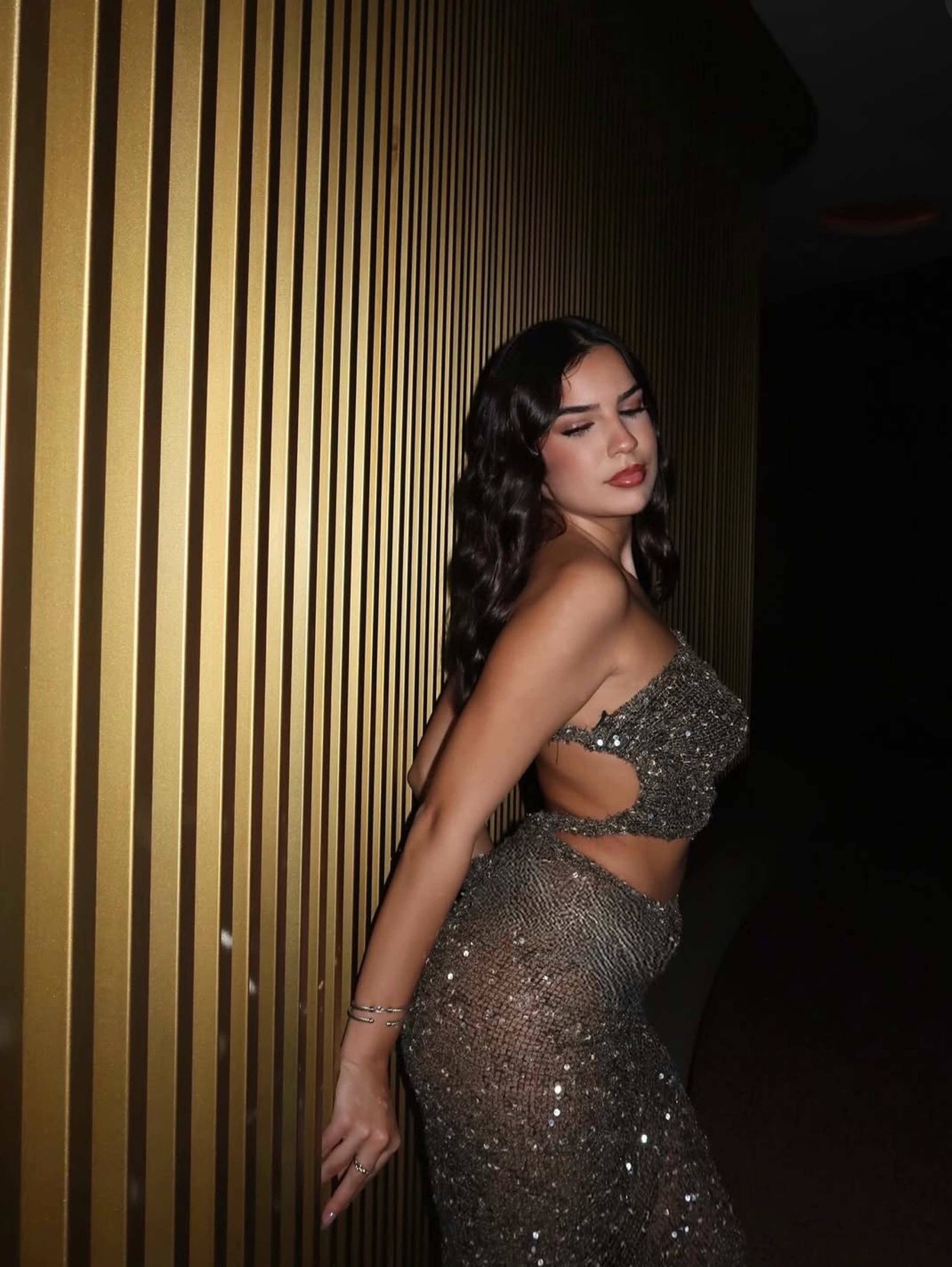 Silver Sequin Cutout Maxi Dress