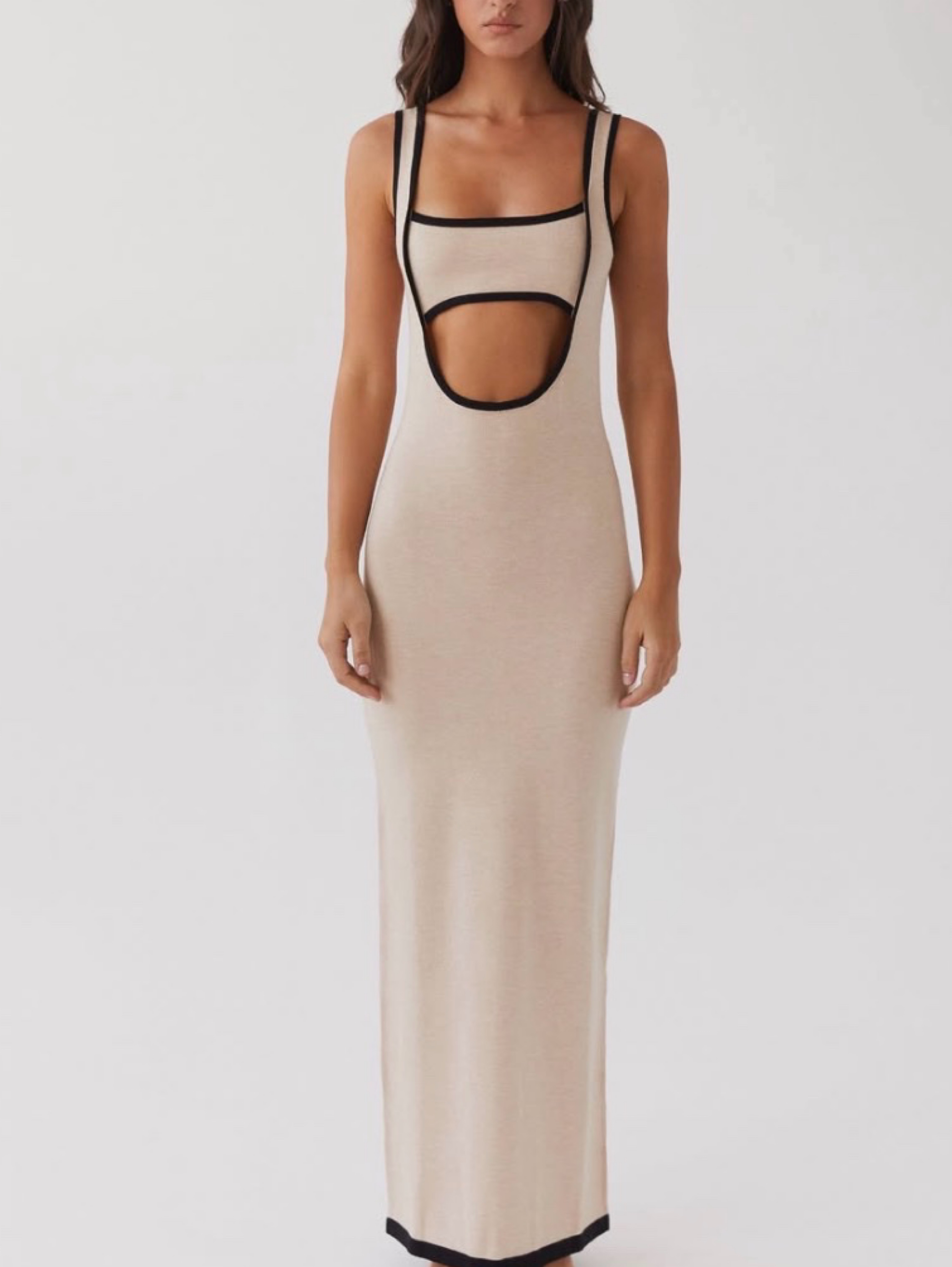 Cream Contrast Cutout Maxi Dress