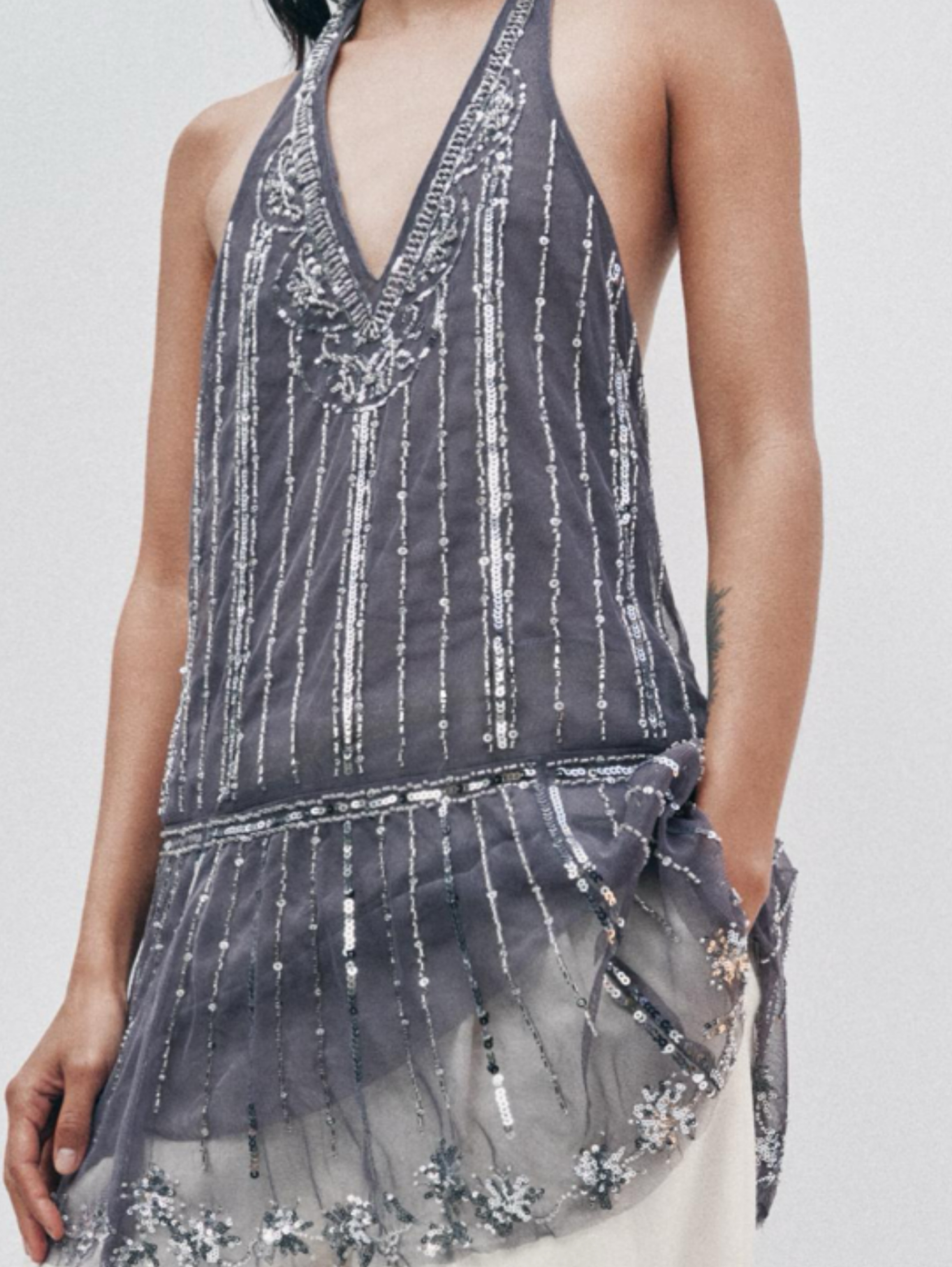 zara beaded shirt dress Grey and Silver by Zara US SIZE:10.5 Featuring thin straps with prodigy Modern Simplicity Solid Wood