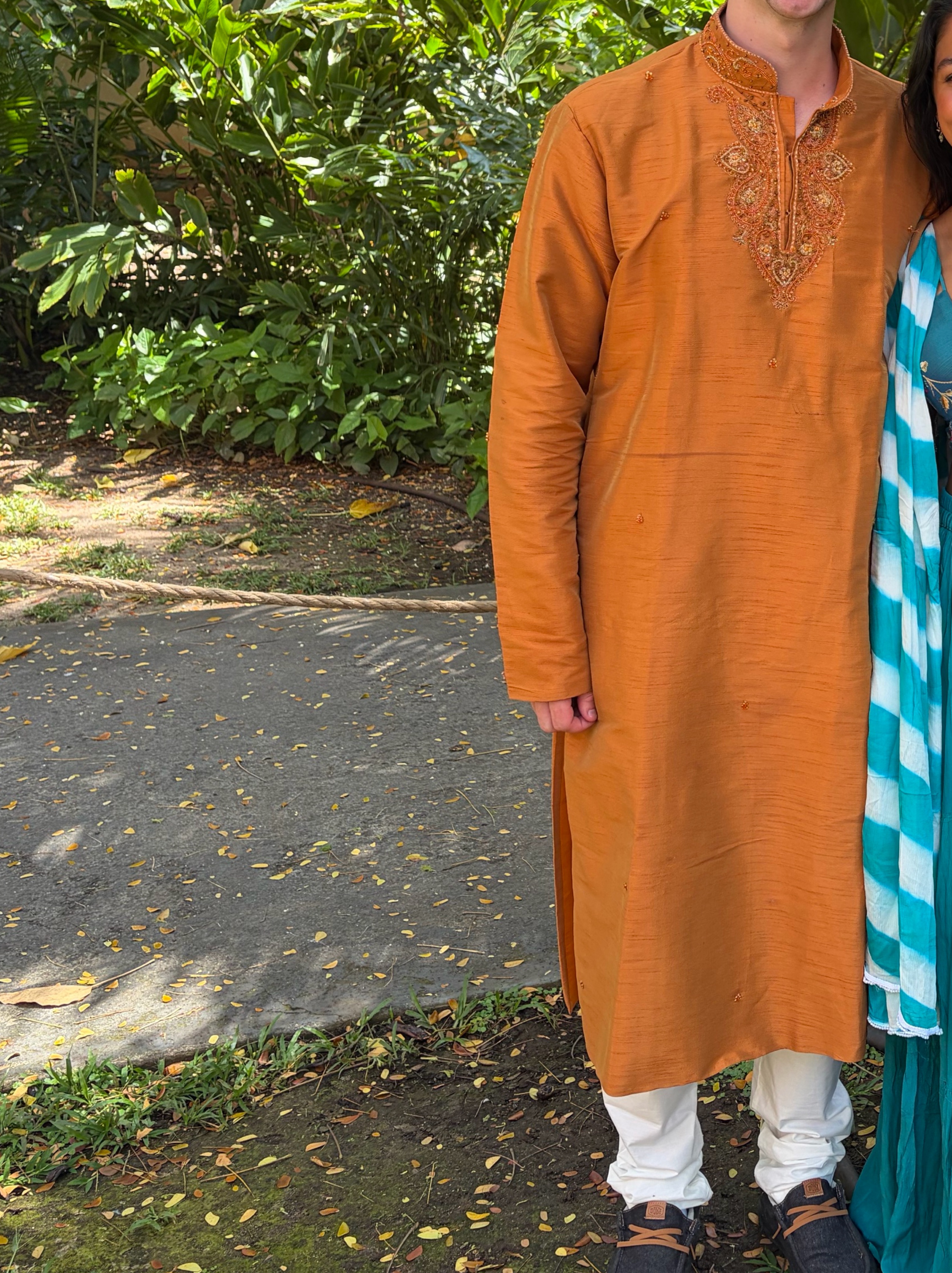 Men’s Orange Embroidered Kurta + Pants