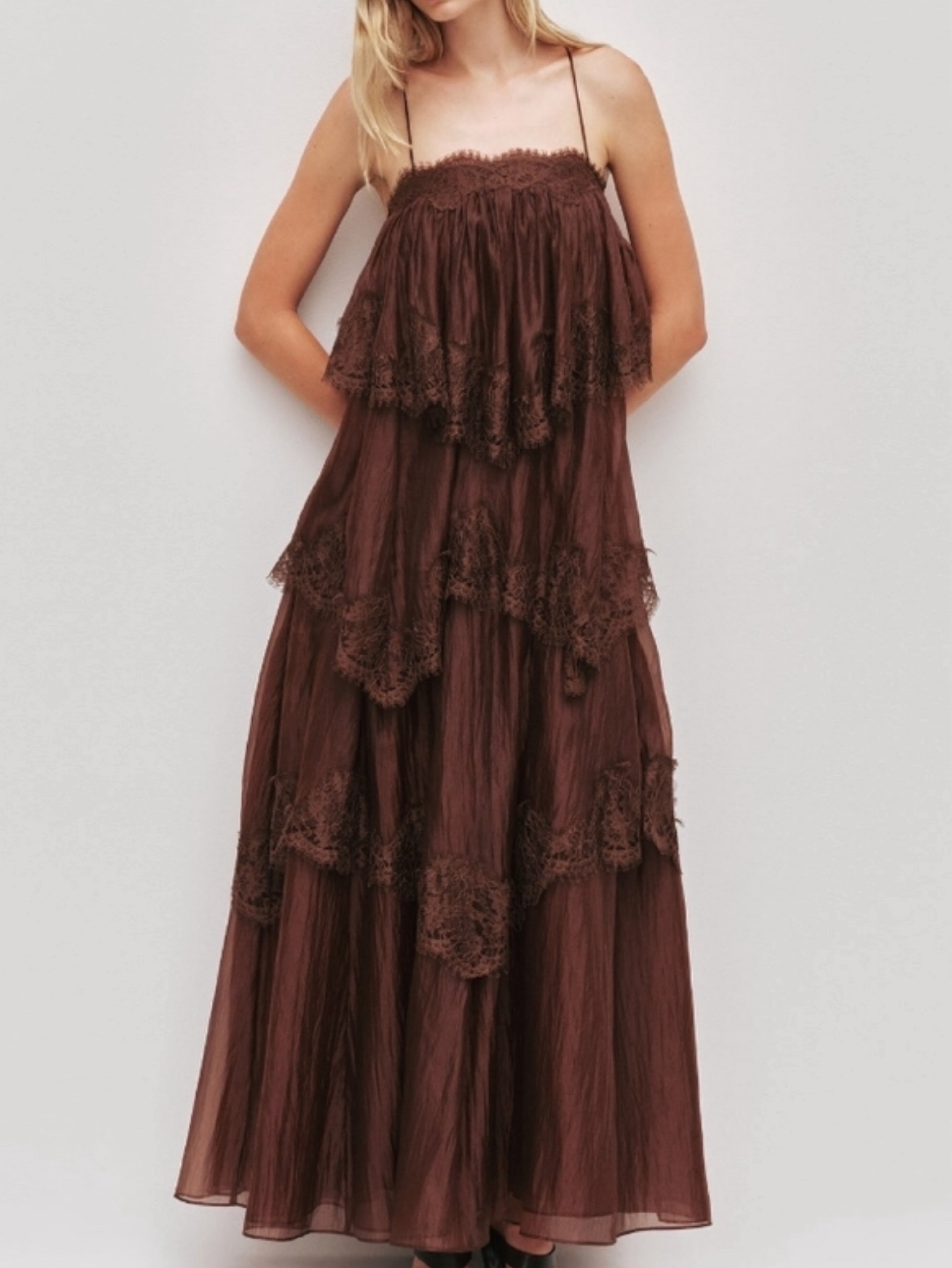 black crochet lace dress Mirella in S Dark brown plaid corset the color of some color_family:Gold Color:GRN-BLUE-PINK