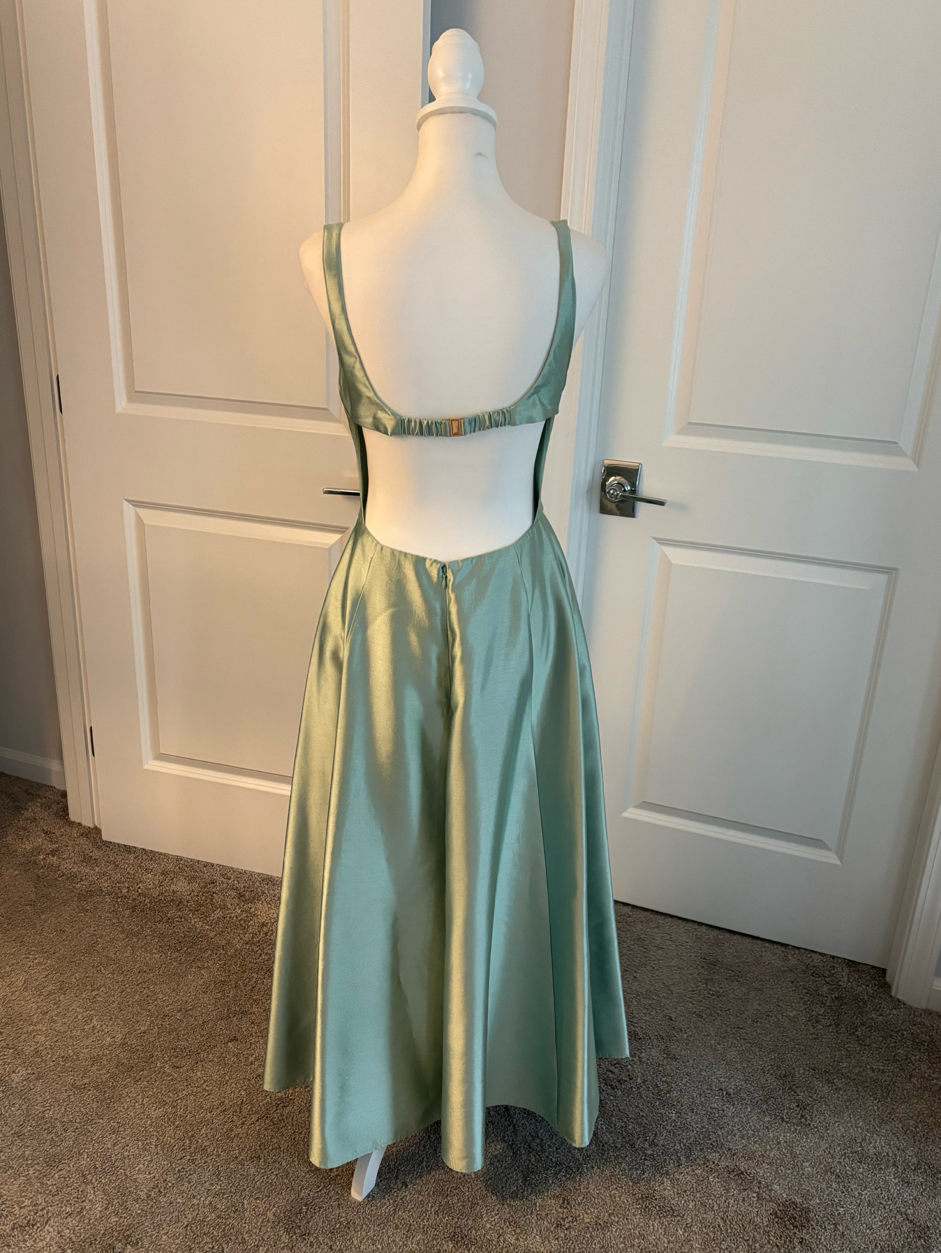mare mare green dress Anthropologie Mare Mare Green Satin Fit and Flare Midi Dress by Mare Mare