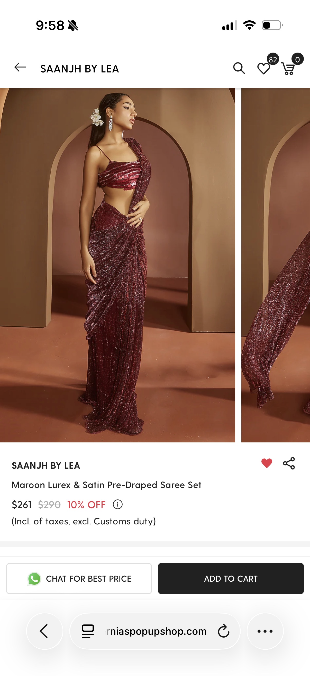 Saanjh by Lea Maroon Pre-Draped Modern Saree