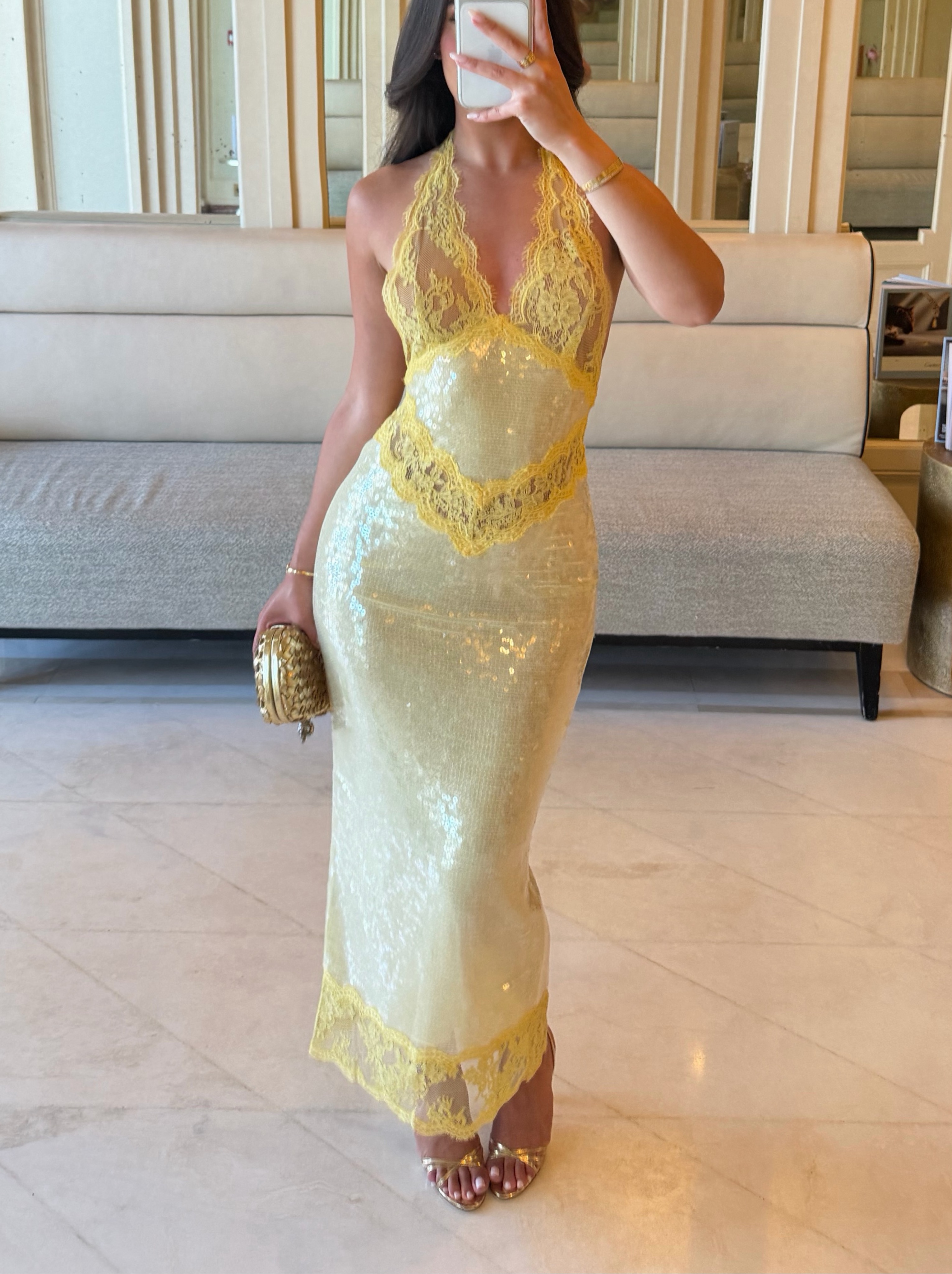 retrofete gold sequin dress Melania Crystal Dress