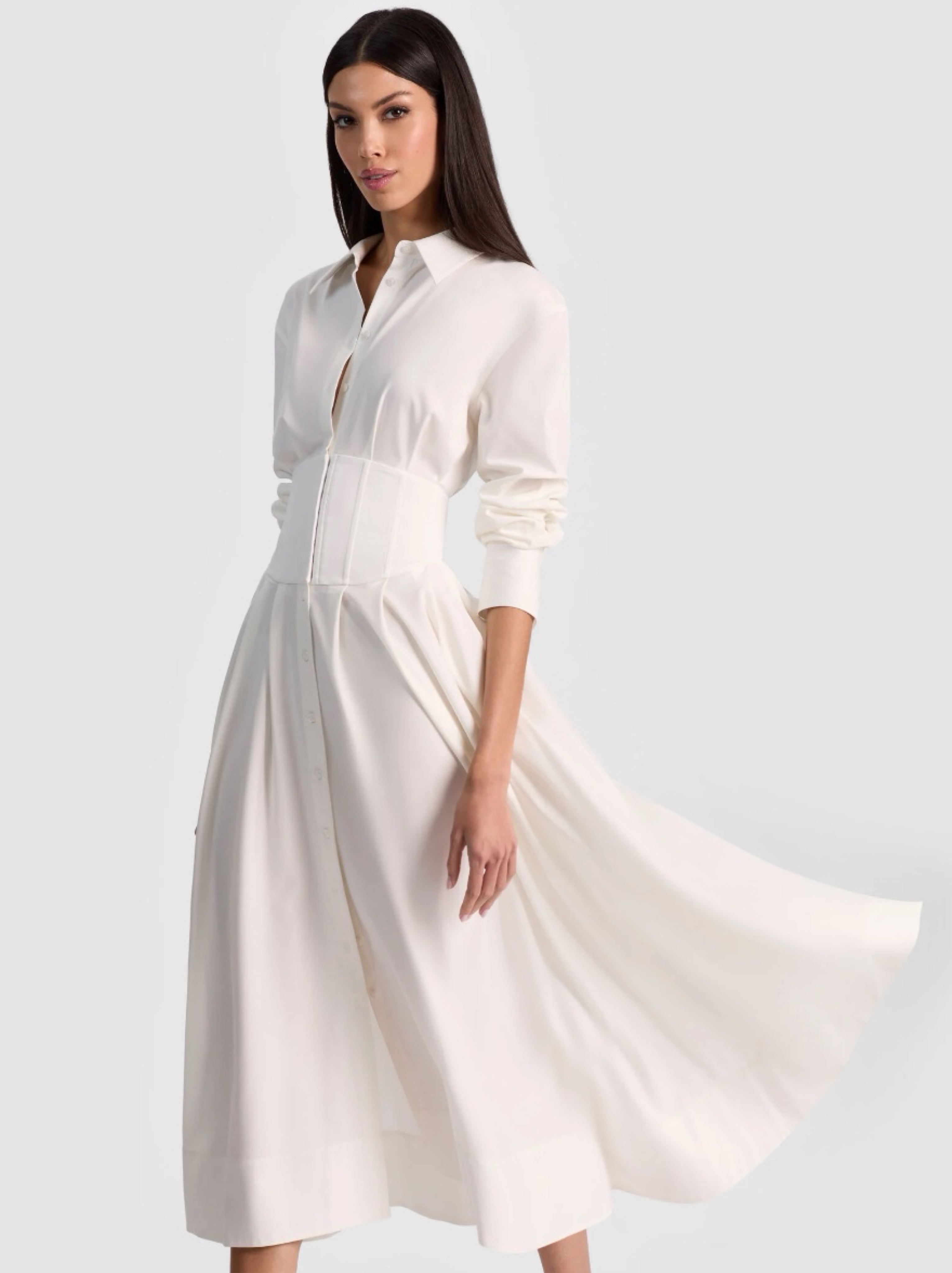 Alice & Olivia Cream Cotton Poplin Shirt Dress