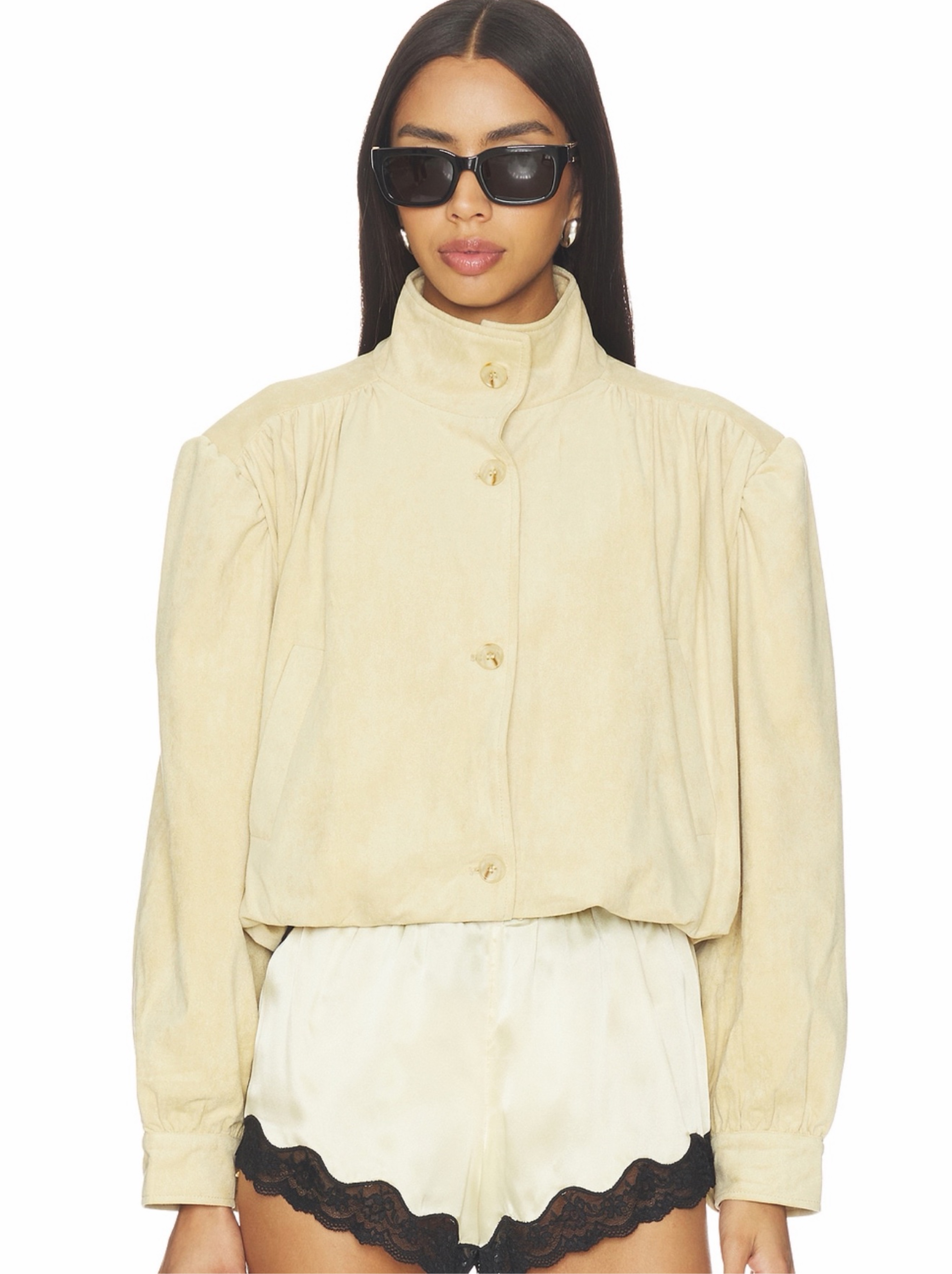 Lioness Cream Linen Cropped Button-Up Jacket