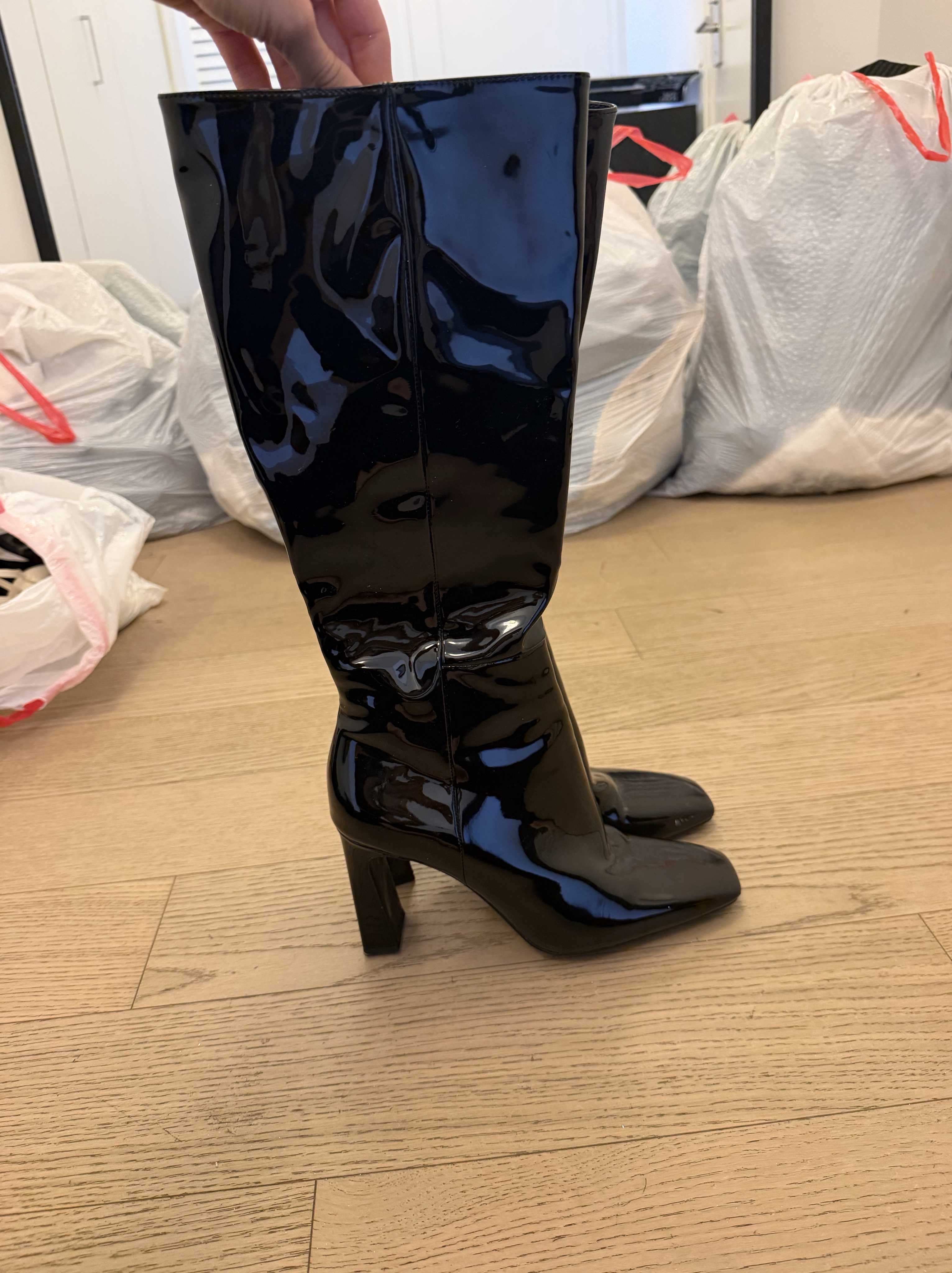 Black Patent Leather Knee-High Boots