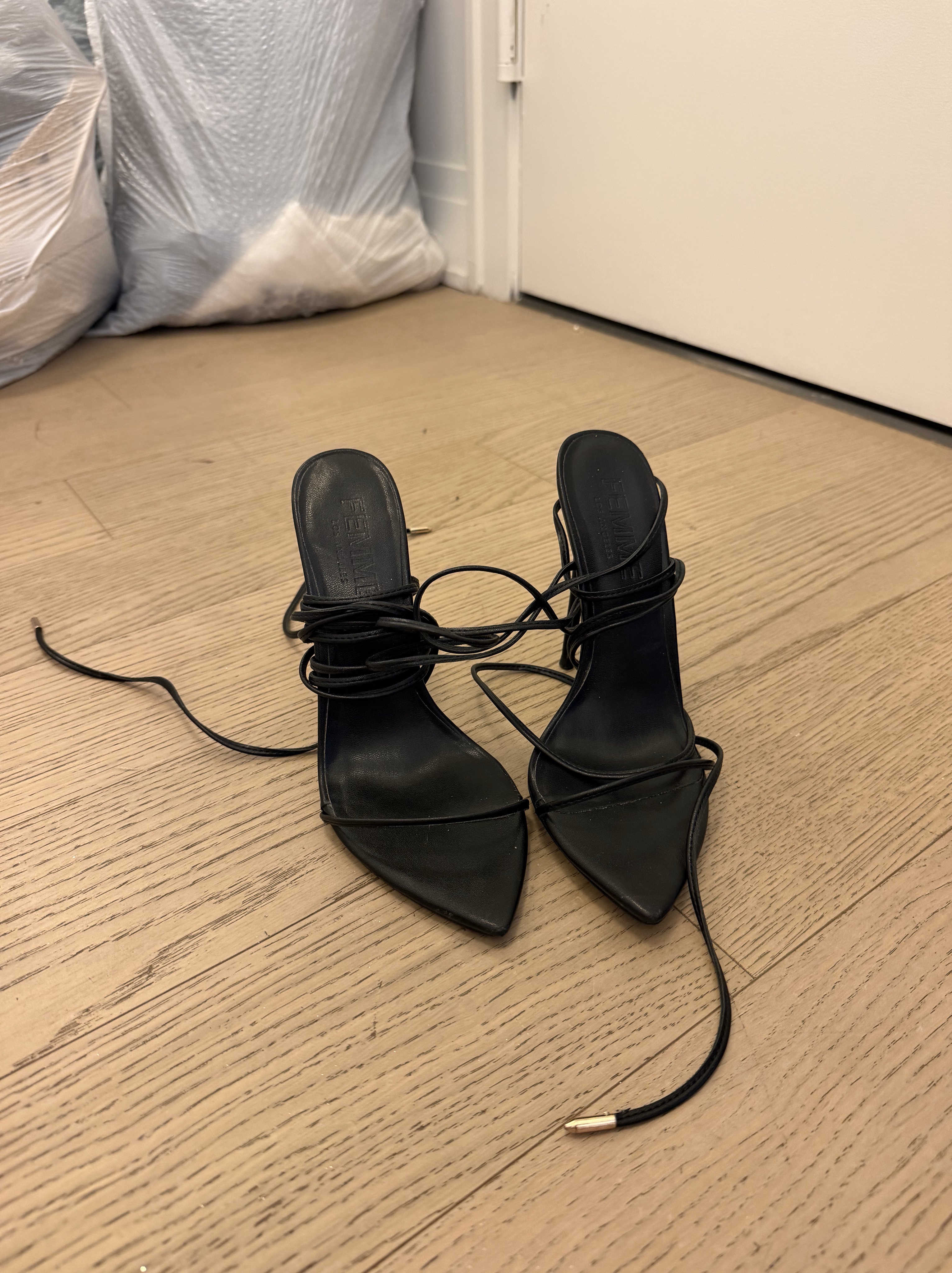 Black Lace-Up Strappy Heels