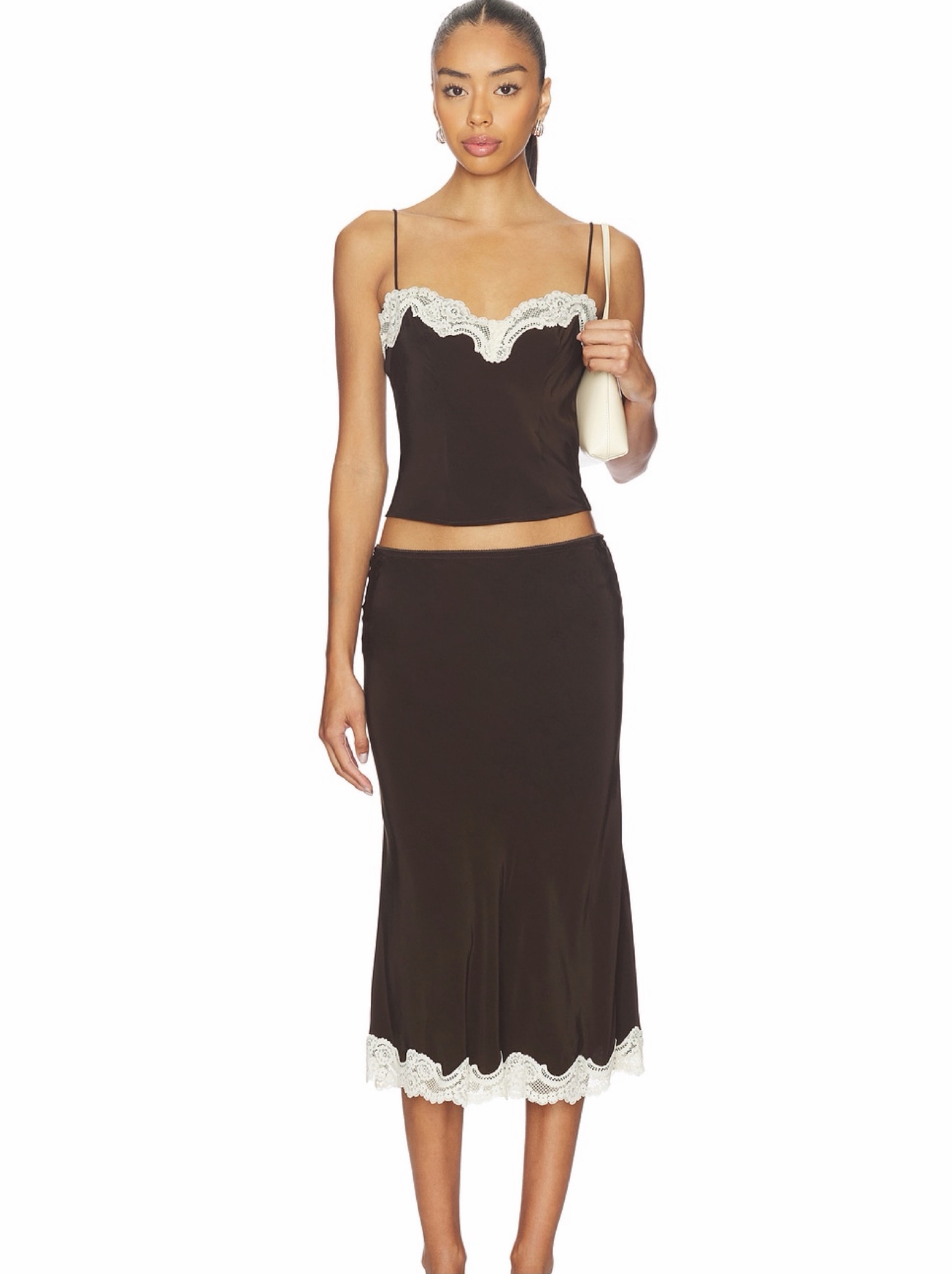 With Jean Lace Trim Two-Piece Midi Set