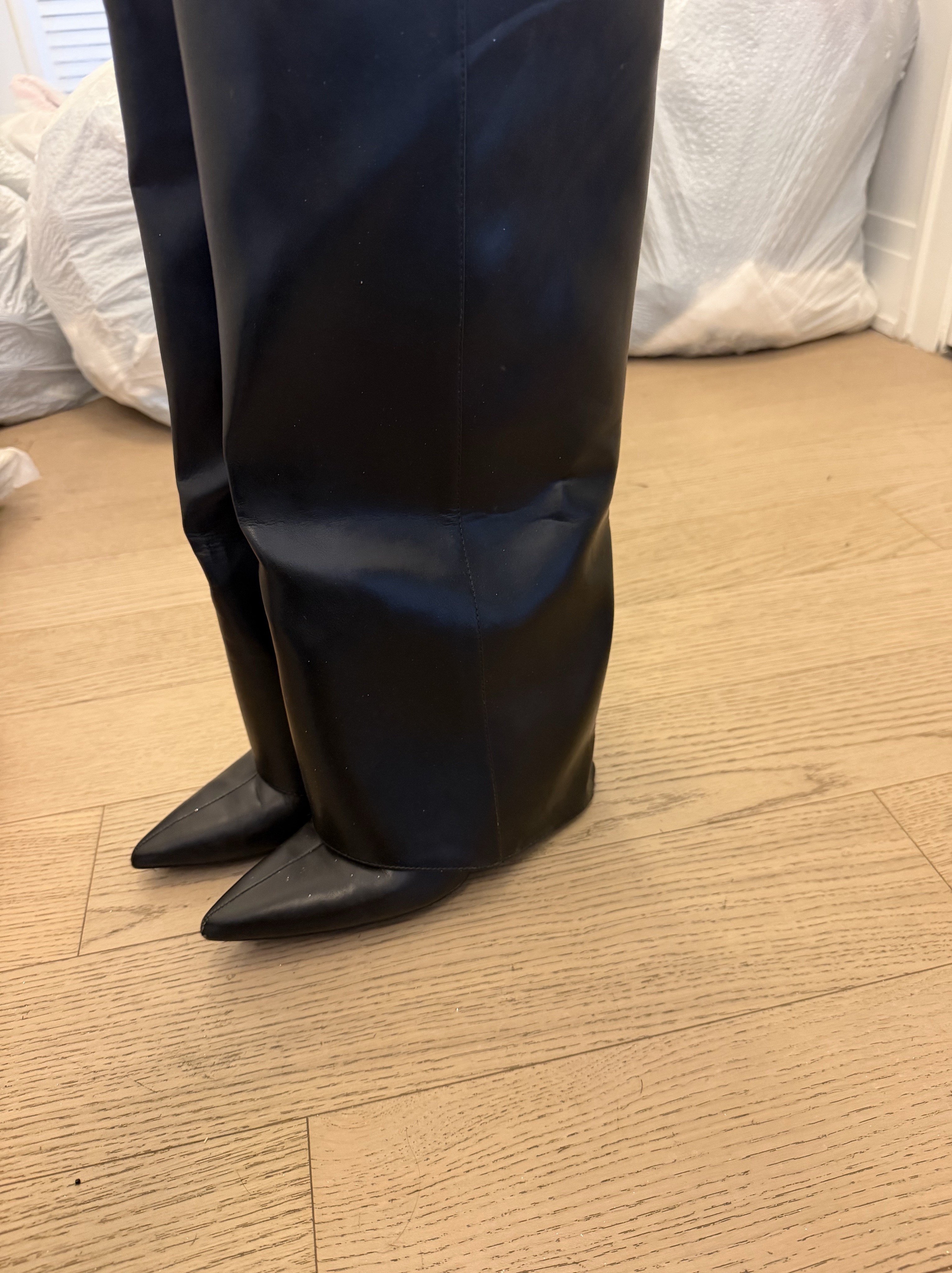 Black Leather Pointed-Toe Boots
