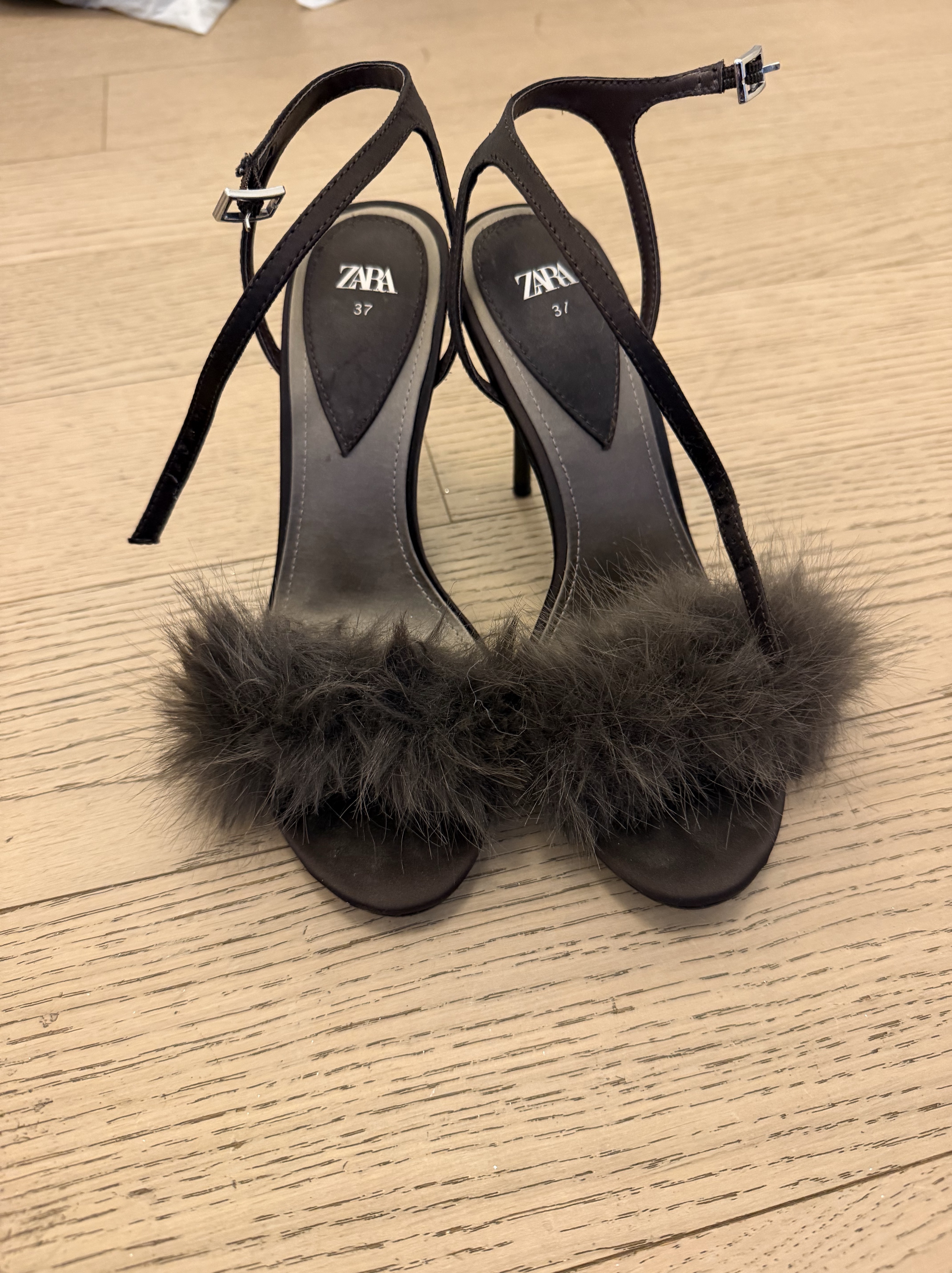 Zara Black Fur Strappy Heels