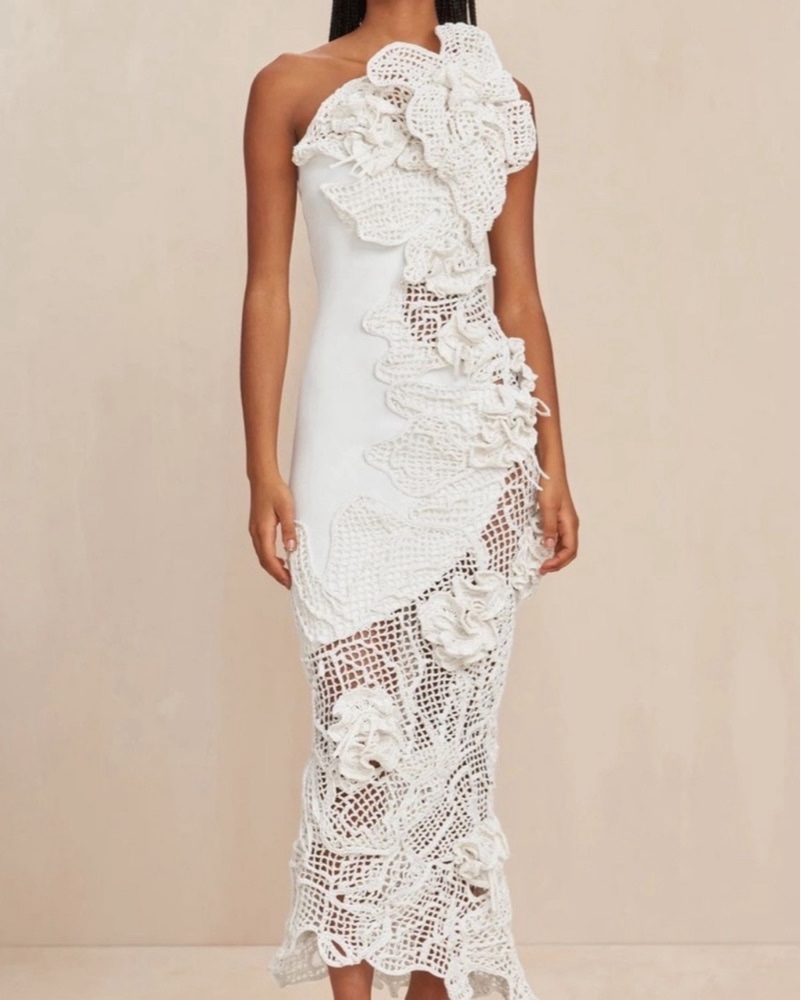 Cult Gaia Galla Crochet Maxi Dress in White