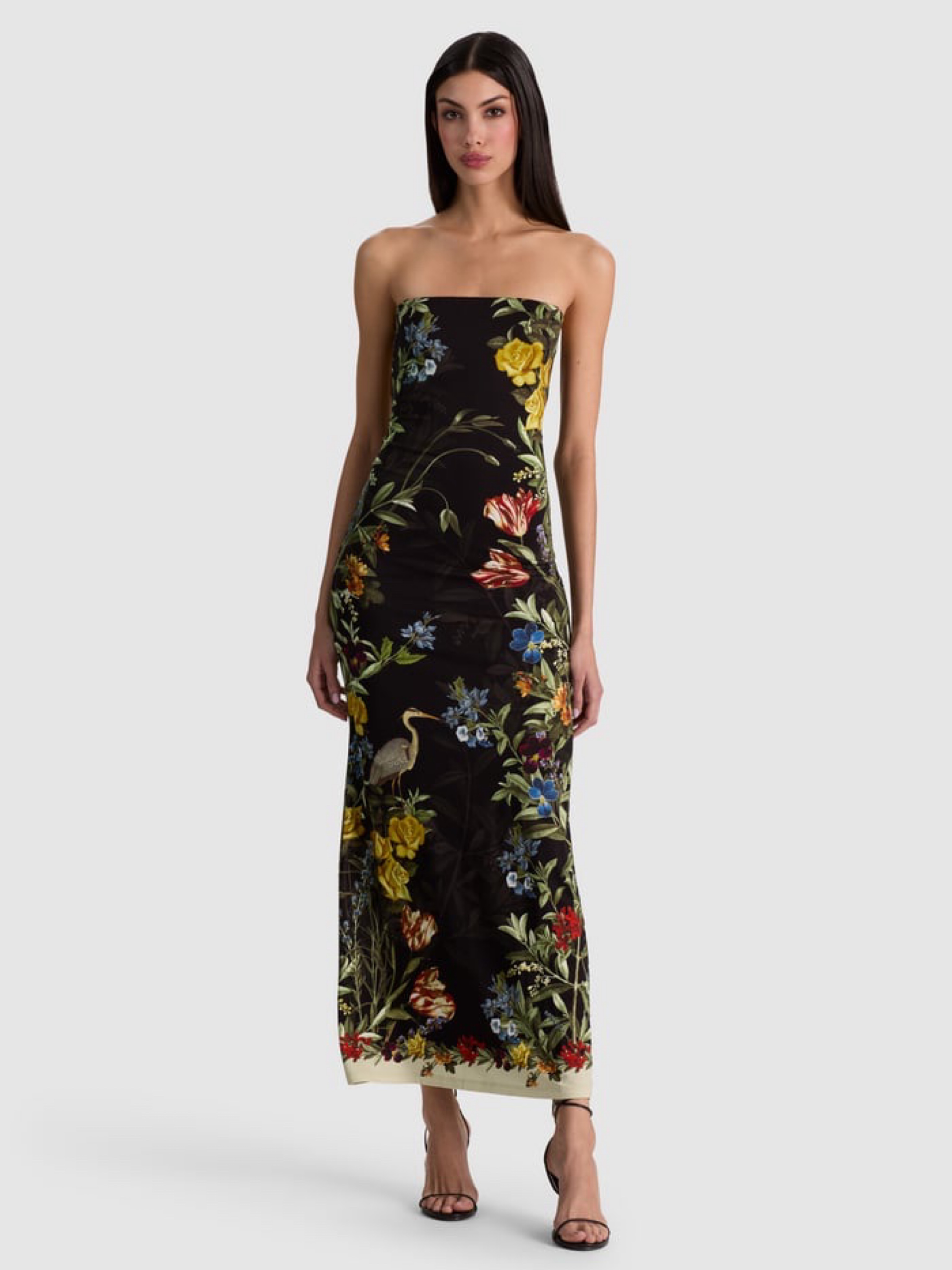 Alice + Olivia | Delora Black Floral Strapless Maxi Dress