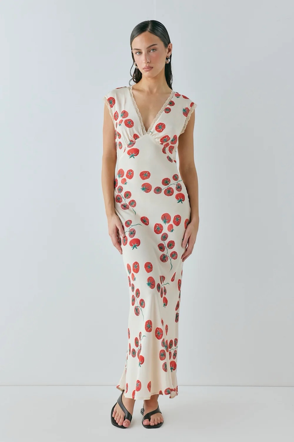 Cream VRG GRL Tomato Print Midi Dress