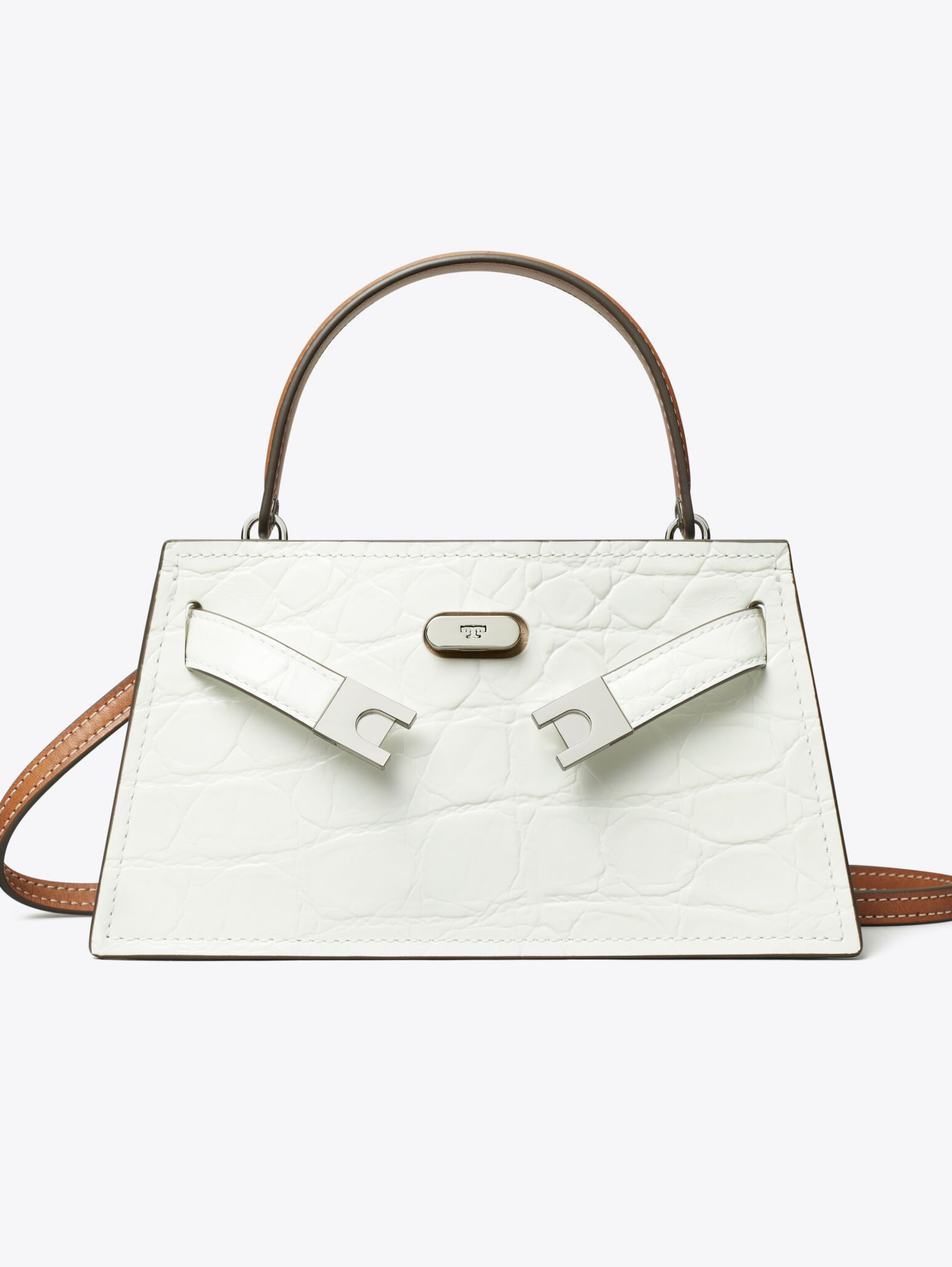 Tory Burch White Croc-Embossed Petite Lee Radziwill