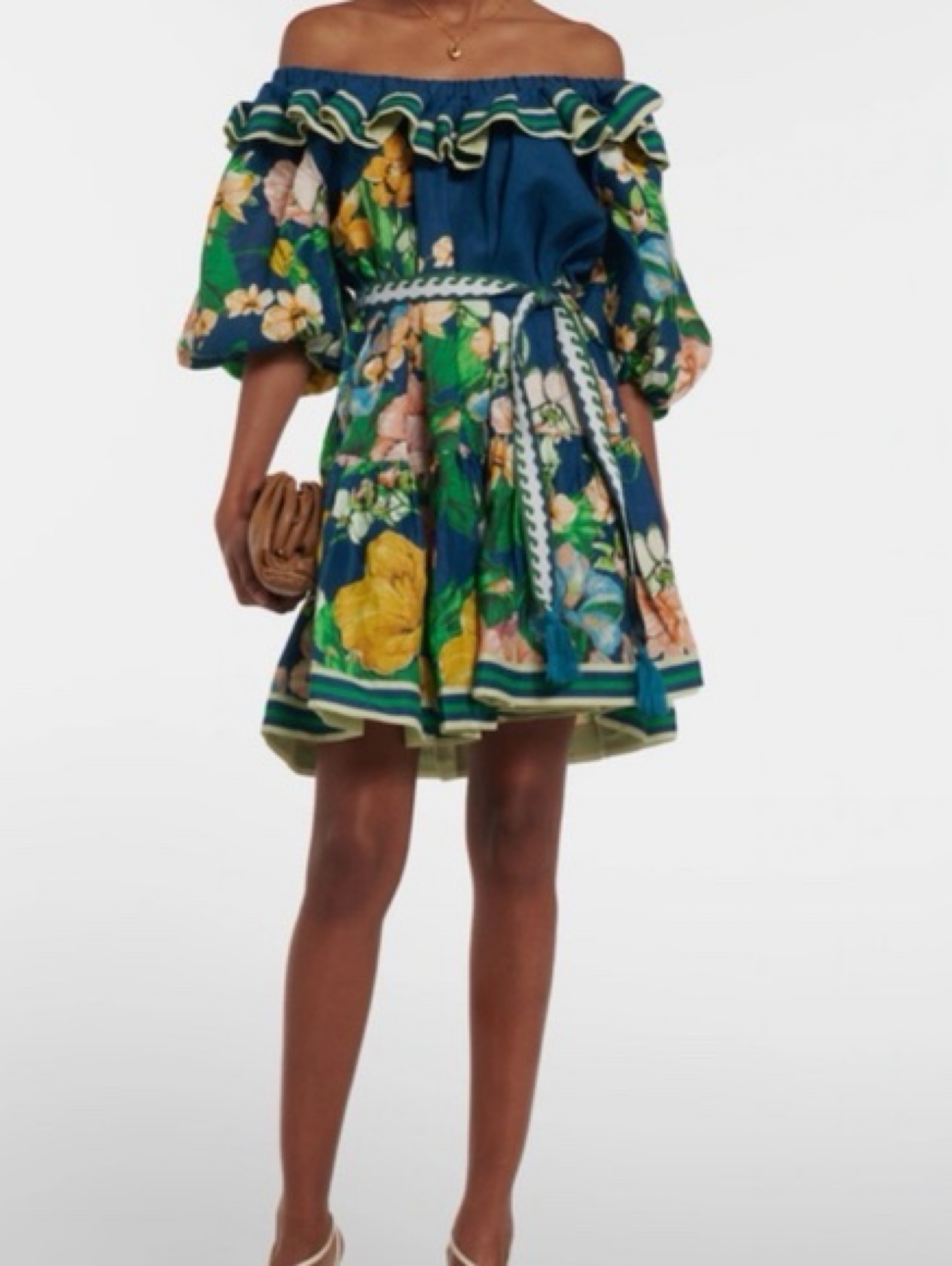 Navy Floral Off-Shoulder Midi Dress