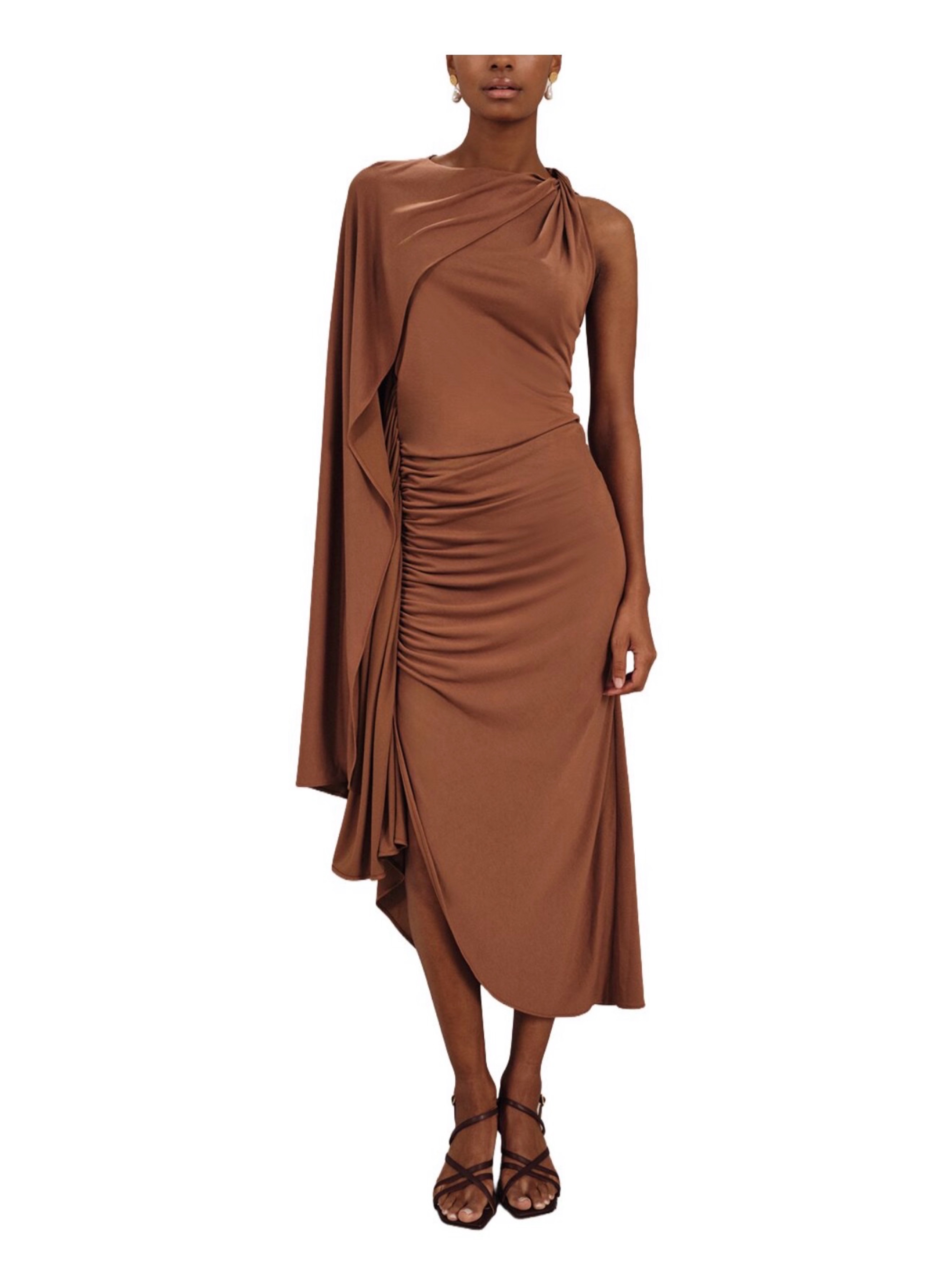 brown reiss dress Cape Sleeve Jersey Dress in Brown