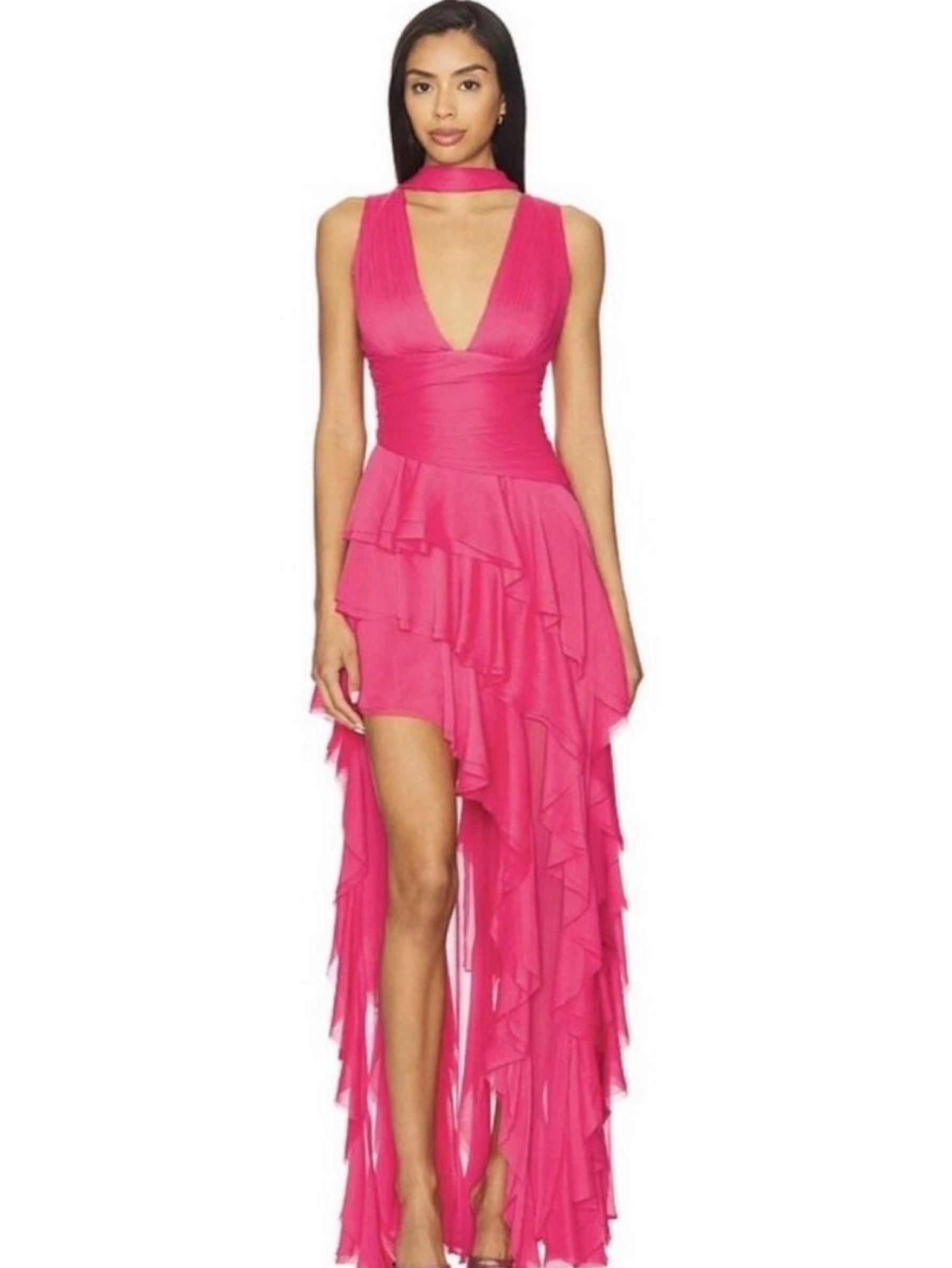 Alice + Olivia Holly Raspberry Asymmetric Ruffle Chiffon Maxi Dress 4 NWT $695 by Alice & Olivia