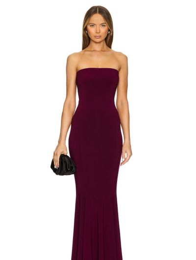norma kamali burgundy dress Norma Kamali Dolman Maria Gown