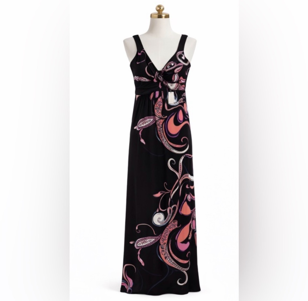 black and pink floral maxi dress Boden Women's Roisin Tie Neck Maxi Dress in Black main image 0