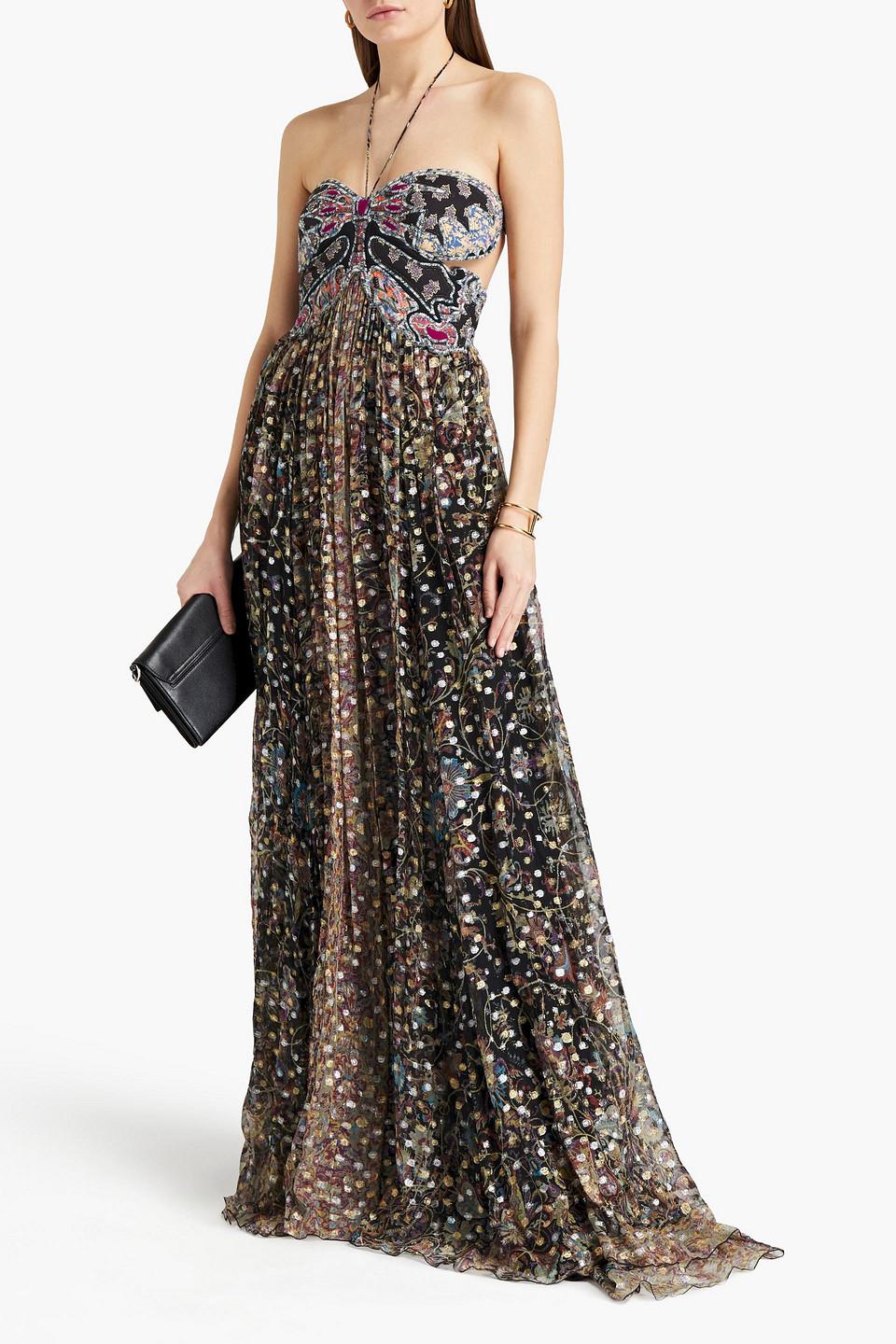 Etro black metallic fil coup halter gown by Etro - Pickle
