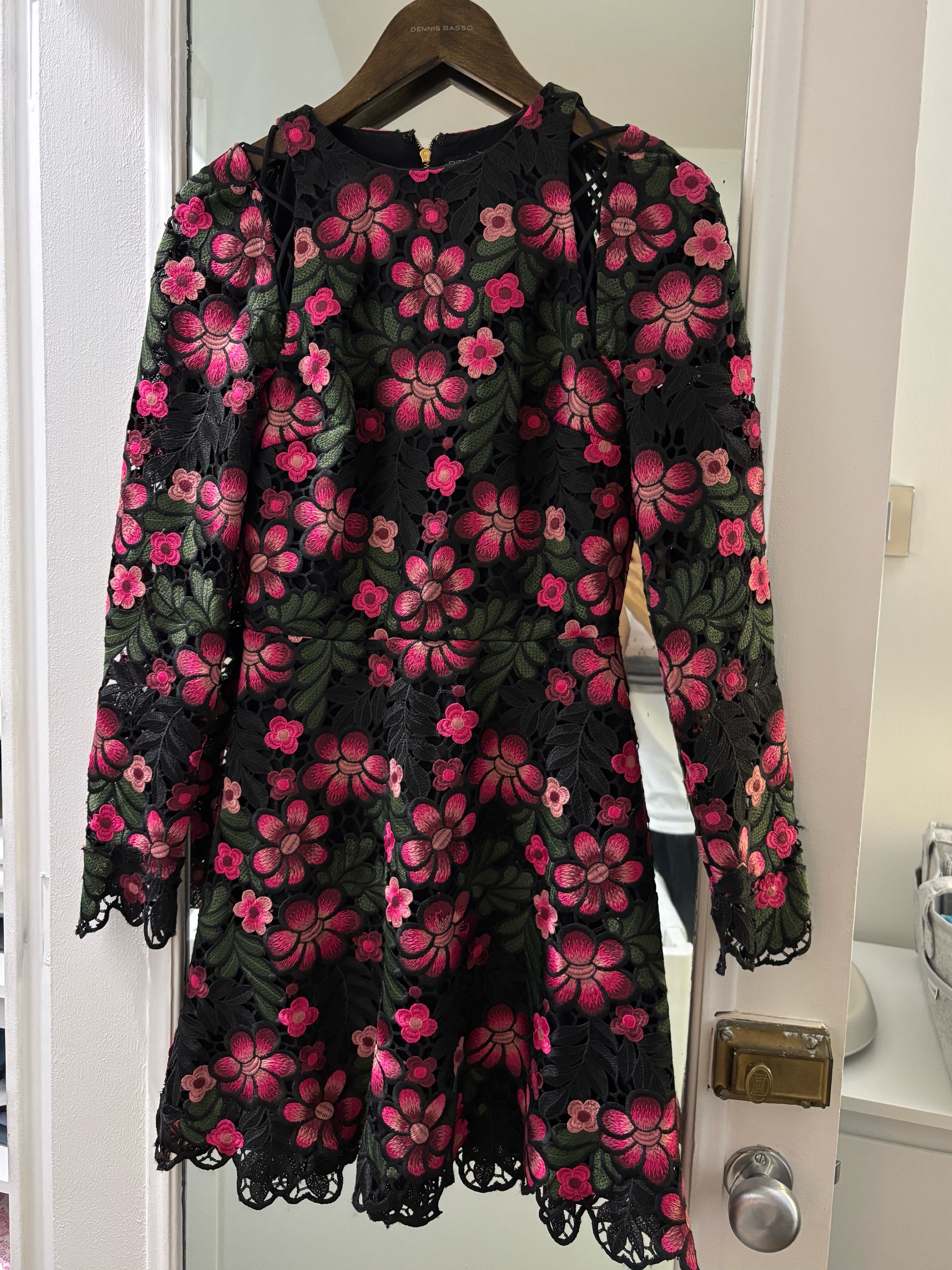 Dennis Basso Floral Embroidered Lace Mini Dress