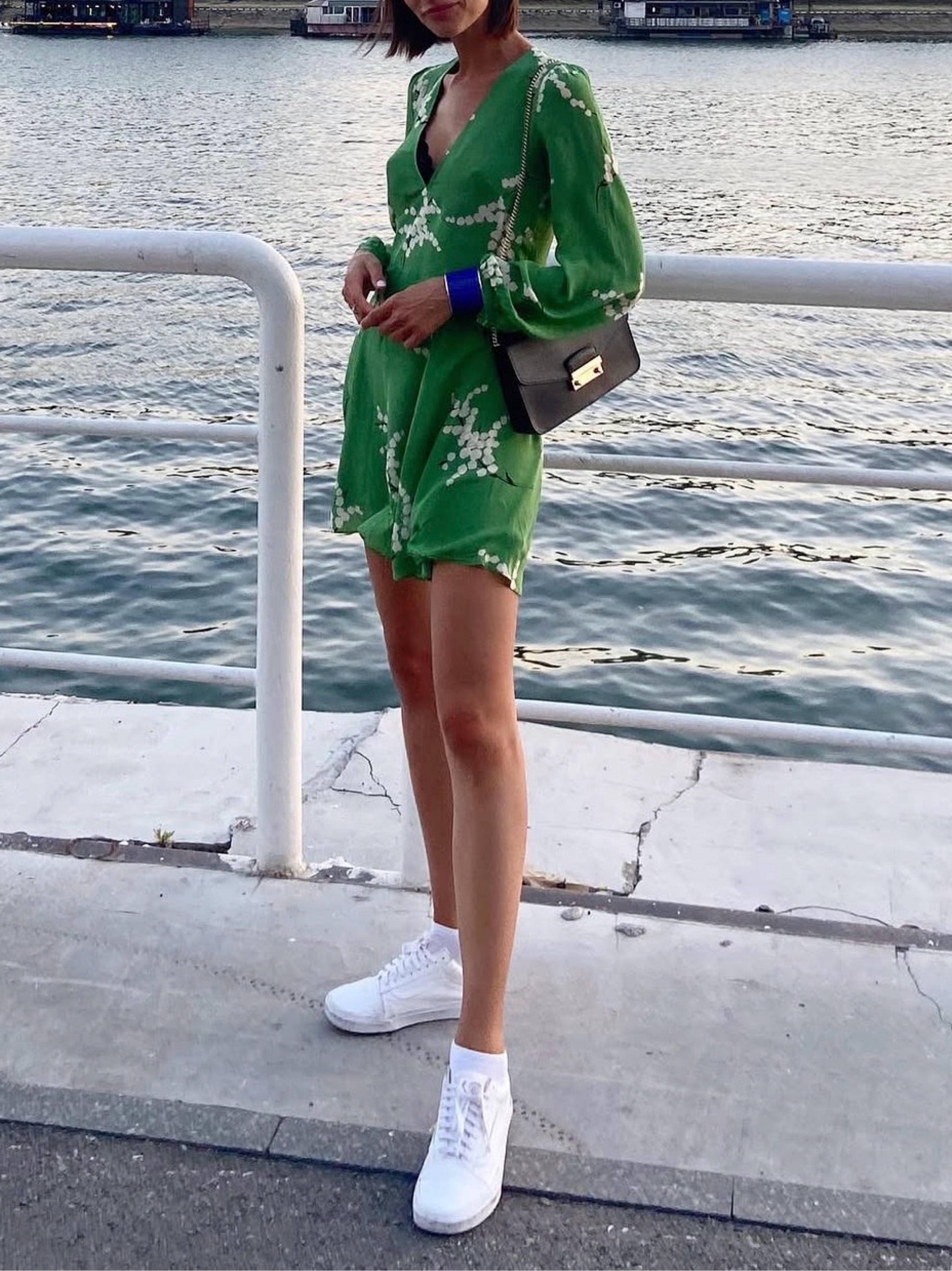 realisation green dress The Ozzie Poison Ivy V-Neck Floral Mini Dress