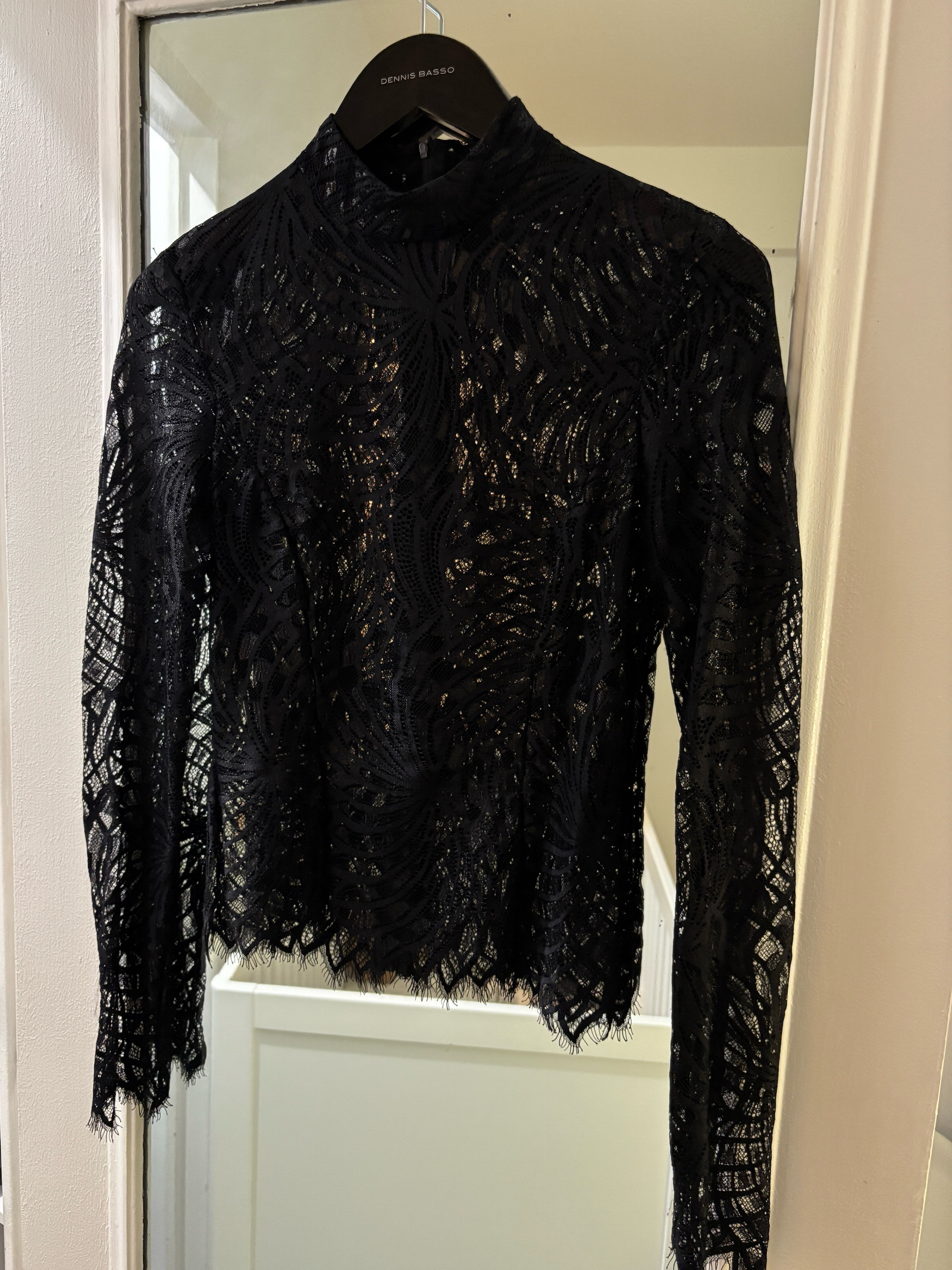 Dennis Basso Black Metallic Lace Top