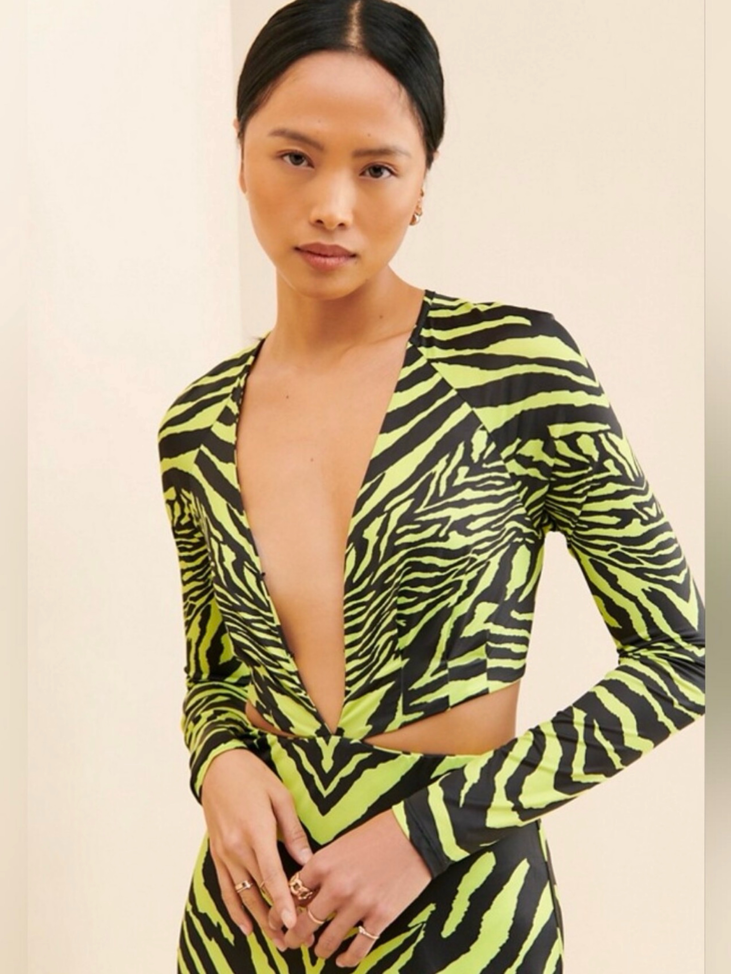 green and black zebra print dress Petite Green Zebra Print V-Neck Midi Dress Ro&Zo