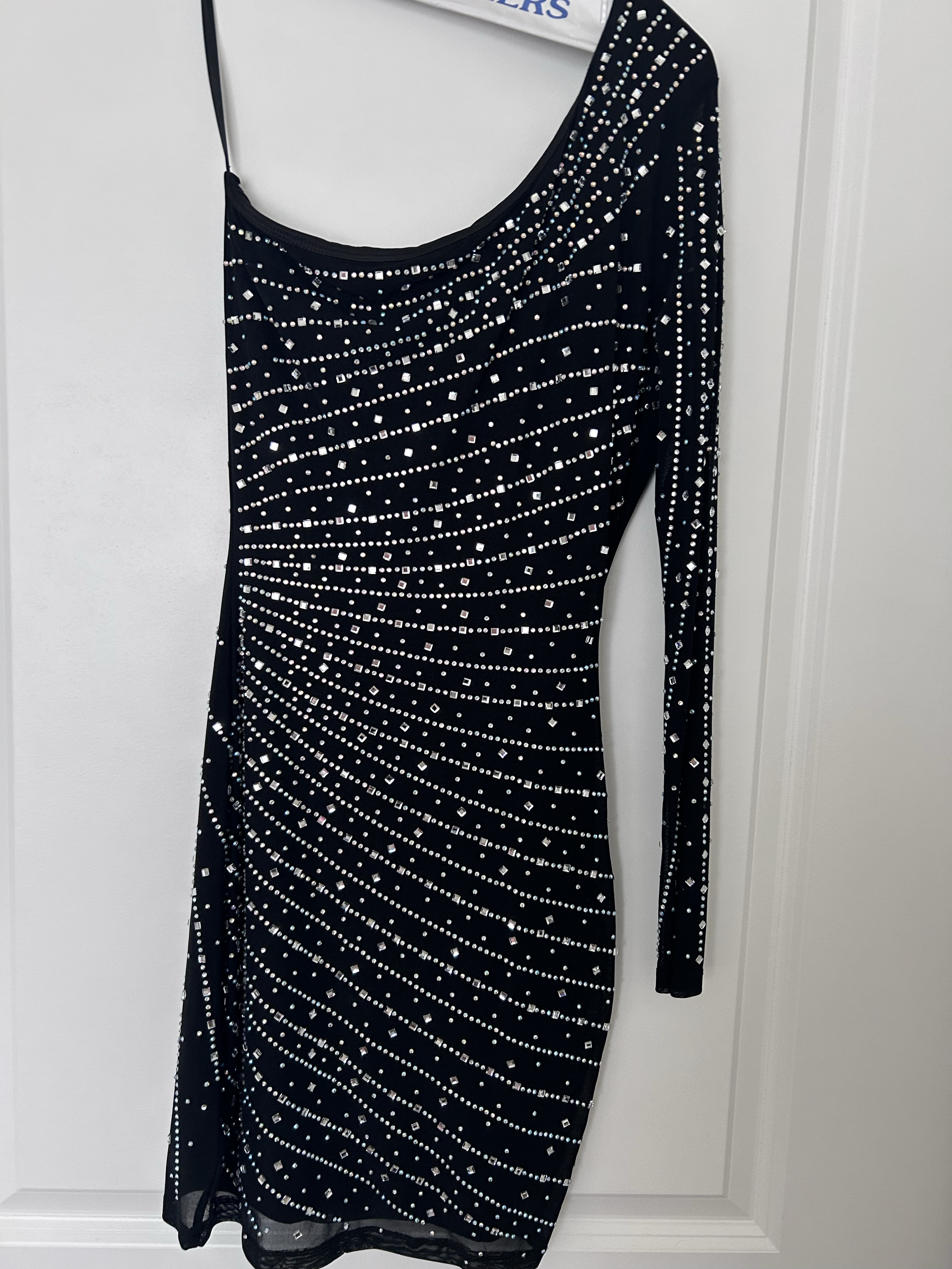 Black Rhinestone Embellished Mini Dress by Windsor - Pickle Black Rhinestone Embellished Mini Dress by Windsor - Pickle
