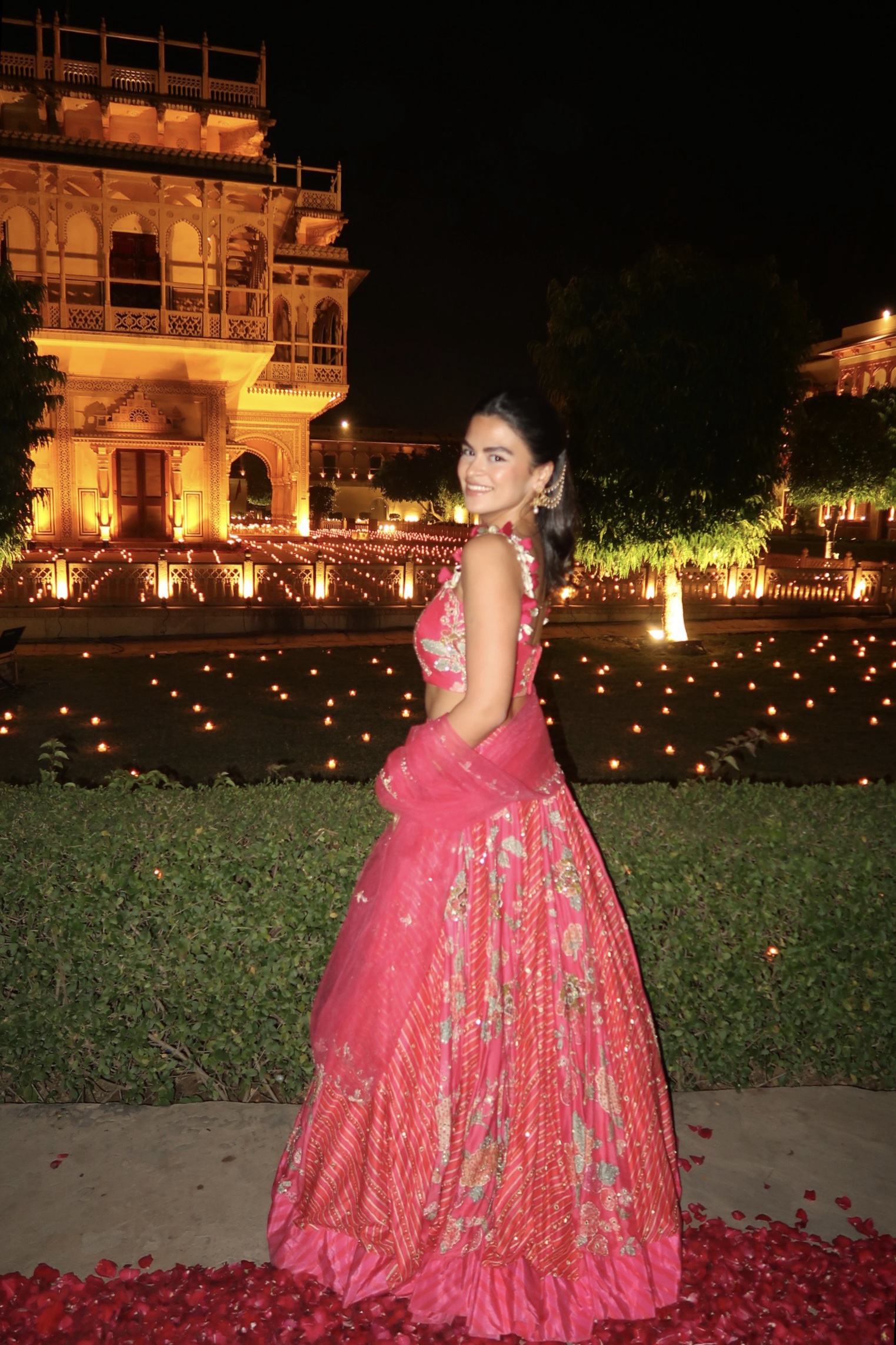 Paulmi & Harsh Hot Pink Floral Embroidered Lehenga