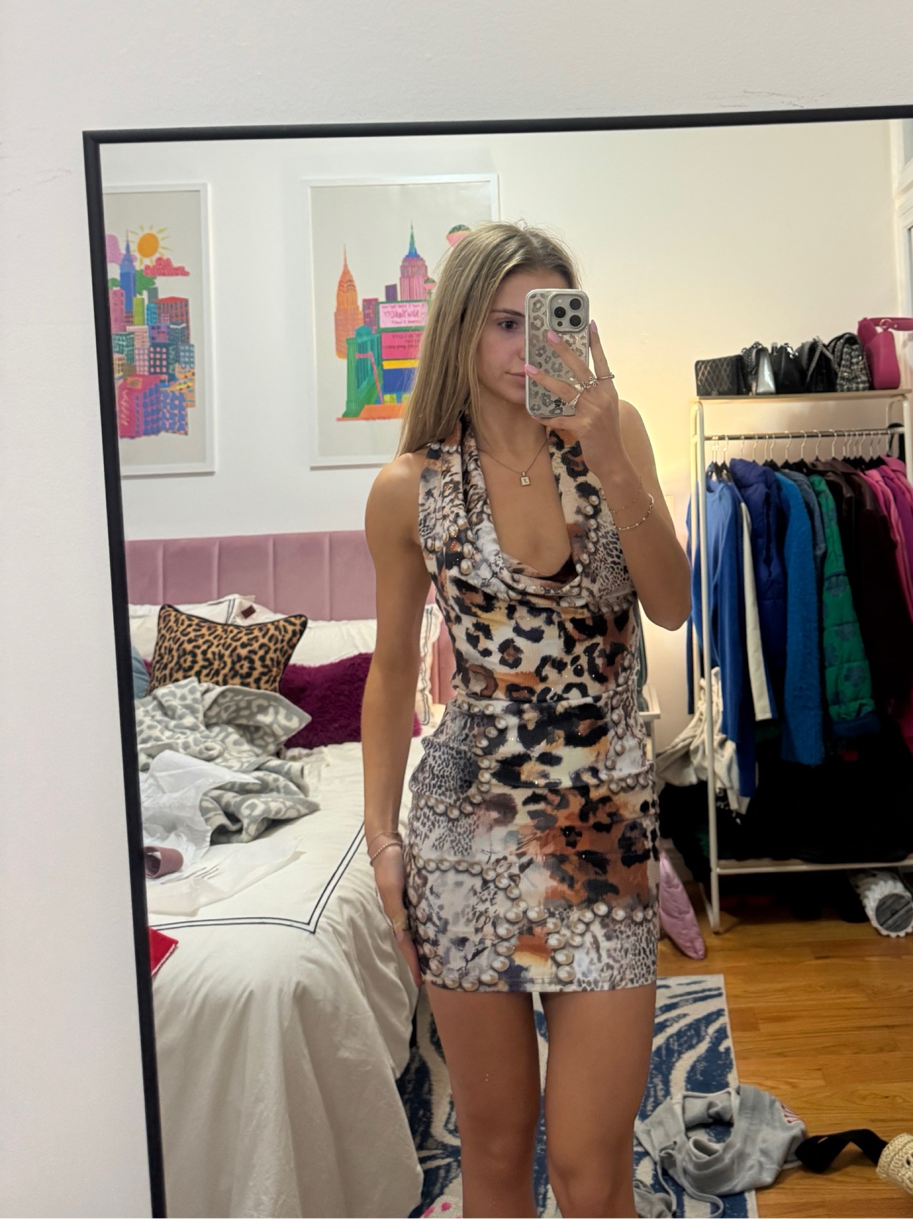 Leopard Print Halter Mini Dress Hot stones by Akira