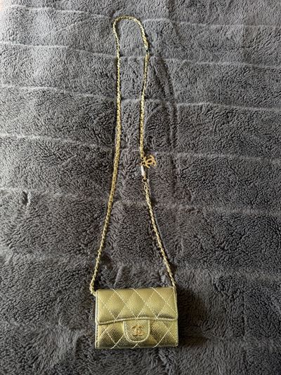 Chanel Gold Metallic card holder Crossbody by Chanel | Pickle