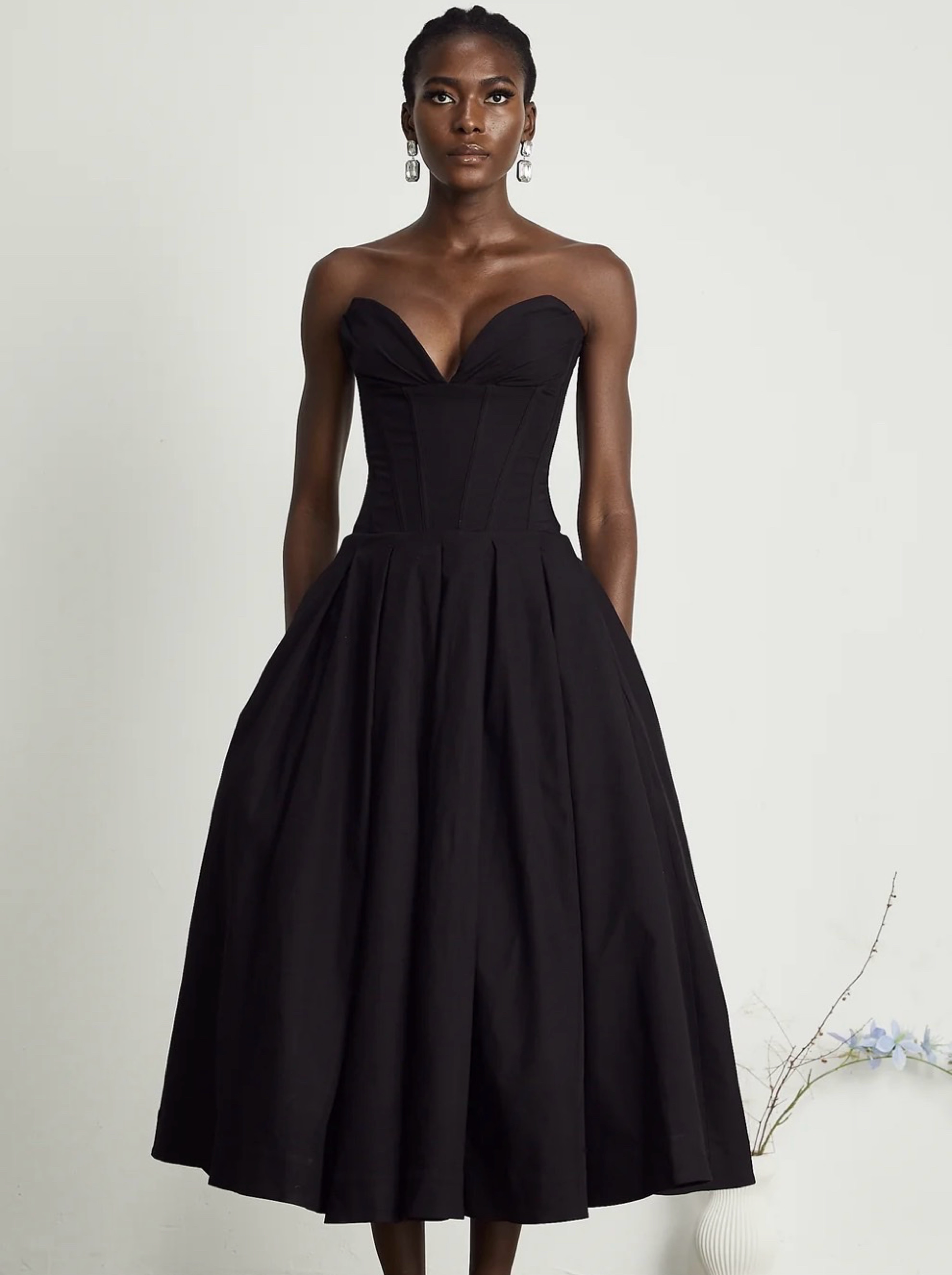 Miss Rosier Black Strapless Midi Dress