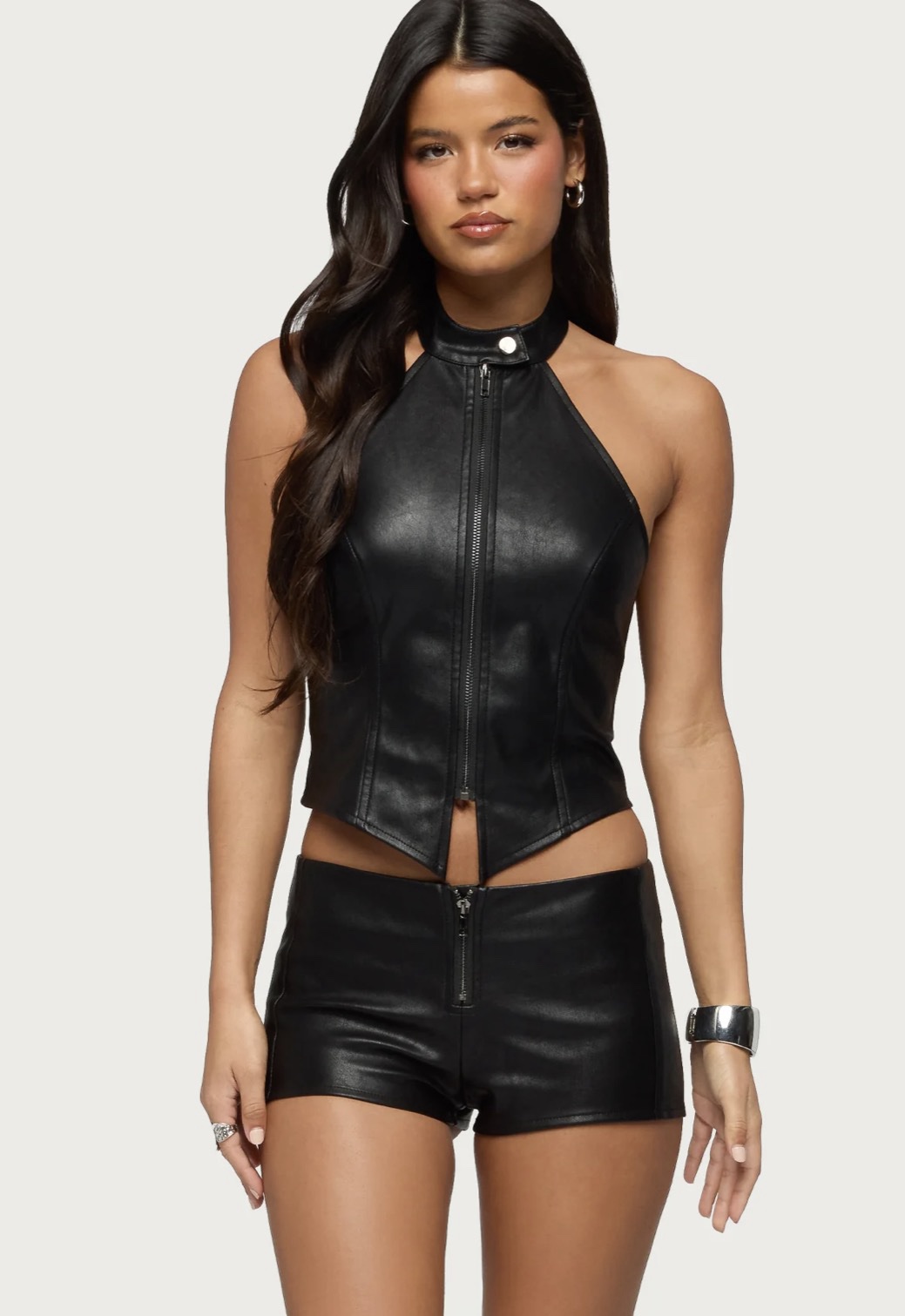 Plage MY_fake leather フード Faux Leather Matching Set by Edikted - Pickle