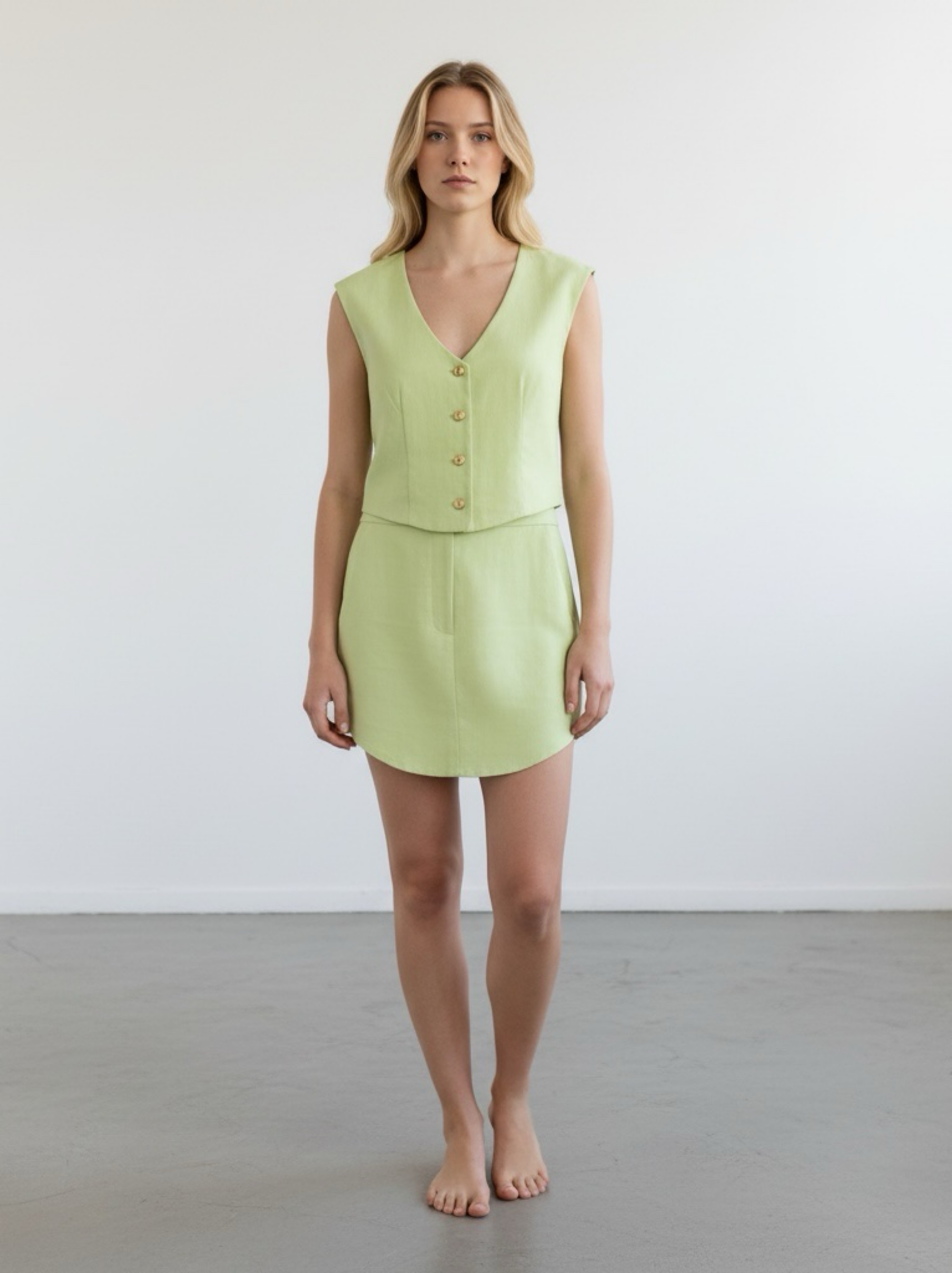 linen two piece dress White Linen Two Piece Skirt Set