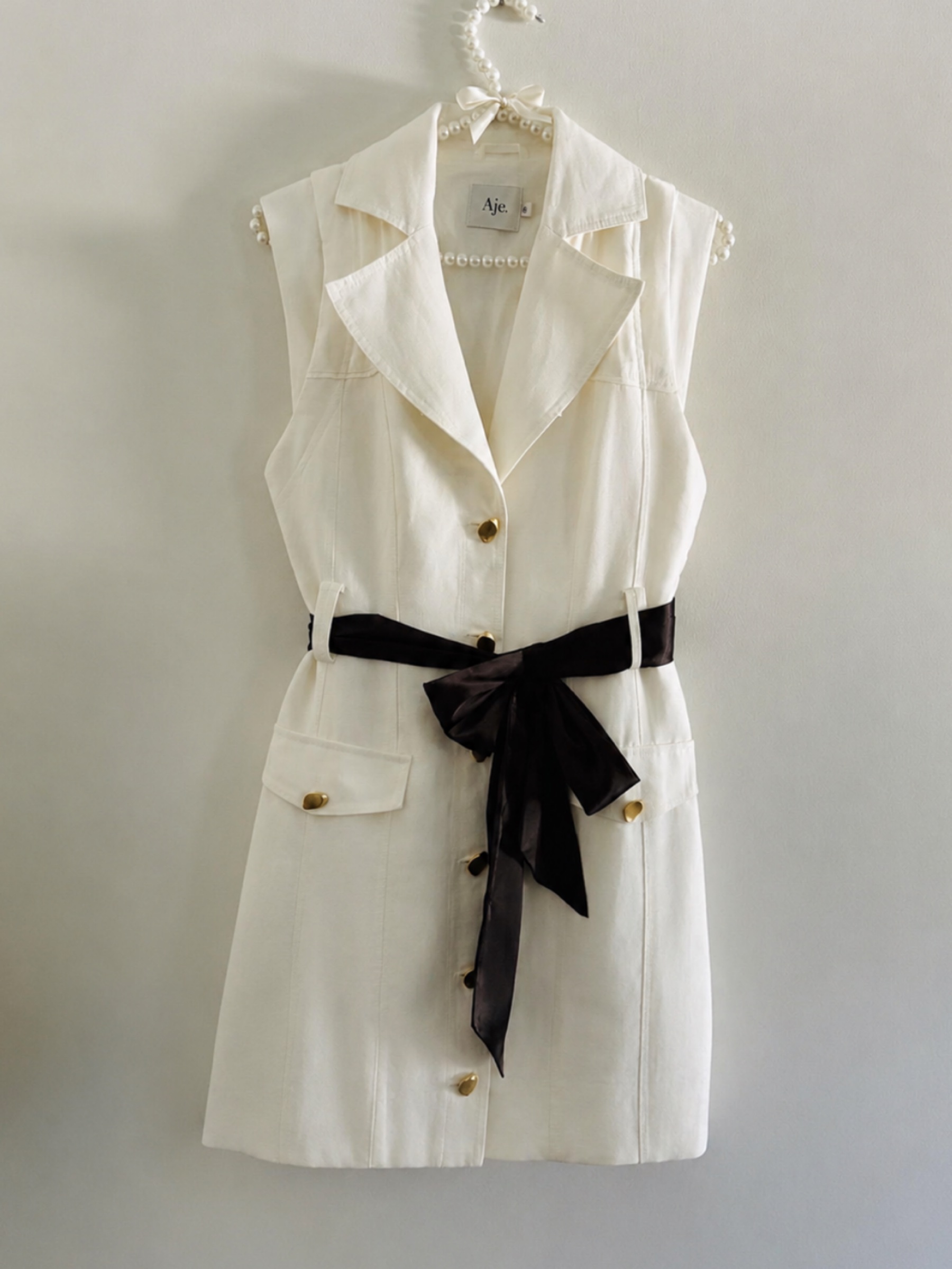 aje black and white dress NWOT Isabel Ivory Utility Mini & Sash by Aje Color:NAVY AND WHITE 510 tall Model is SHIMM Windsor Black Velvet Floral