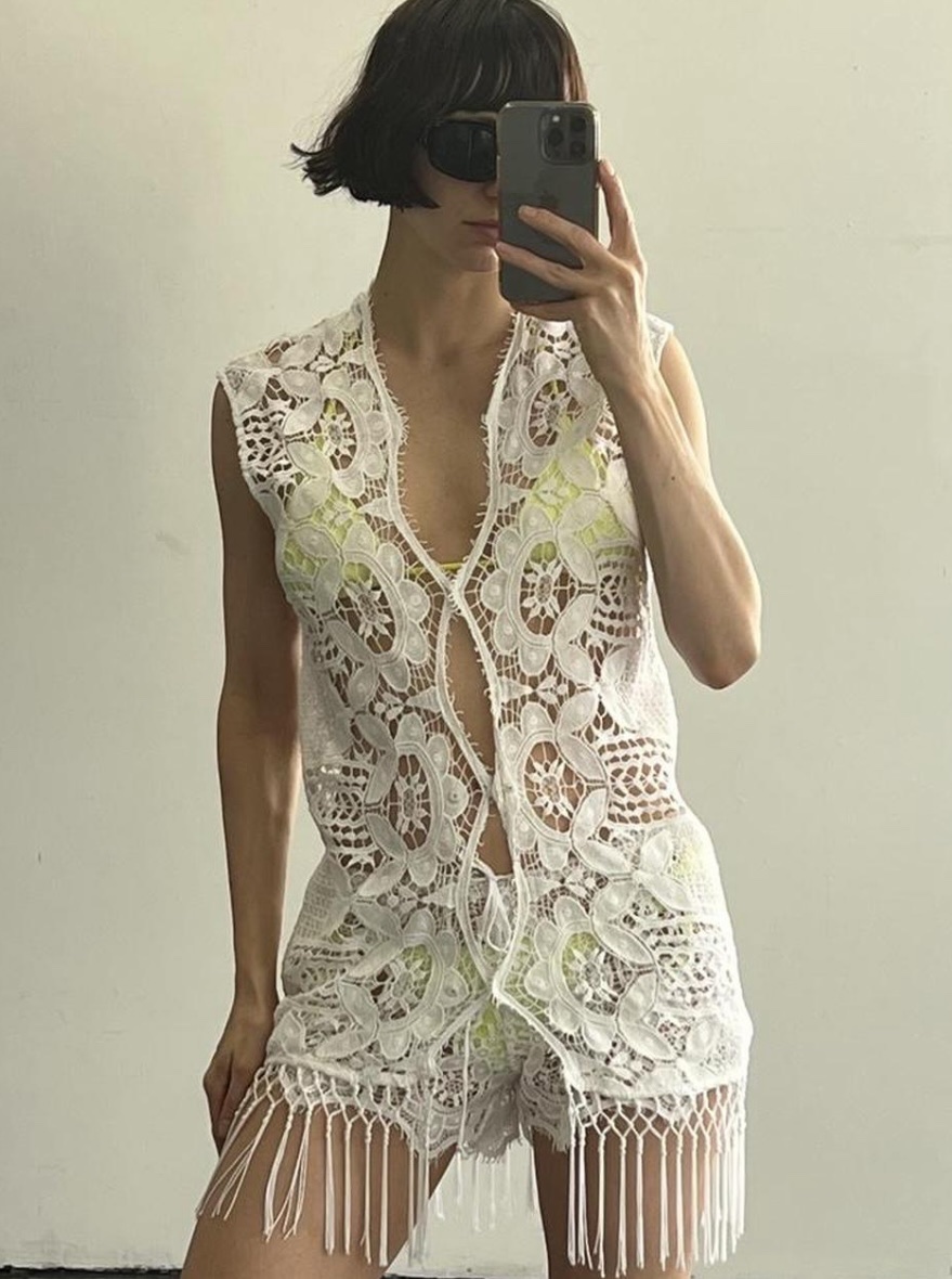 Miguelina white lace coverup