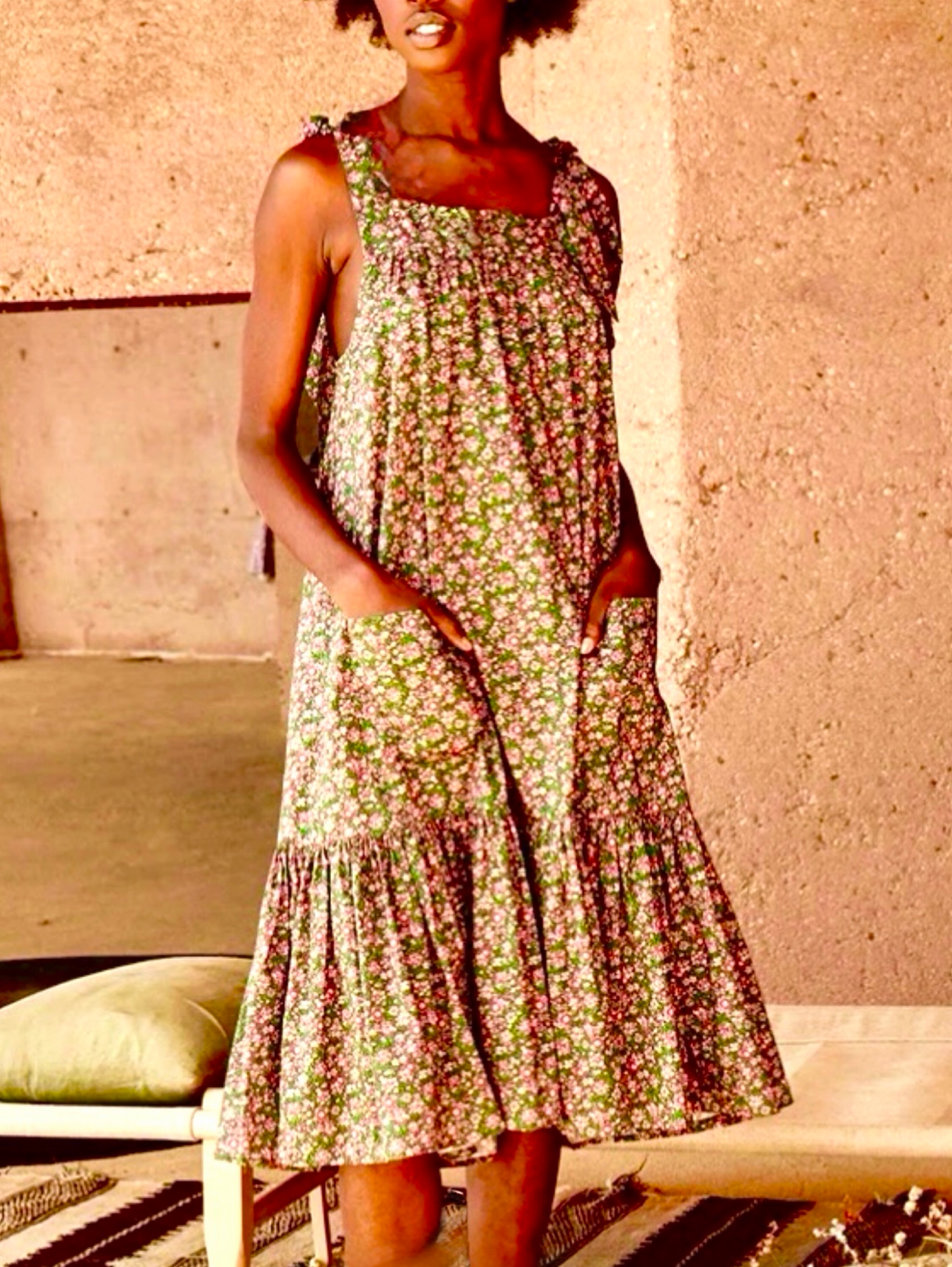 NWOT Doen Montana Liberty Print Floral Midi Dress & Sheer Ivory Top