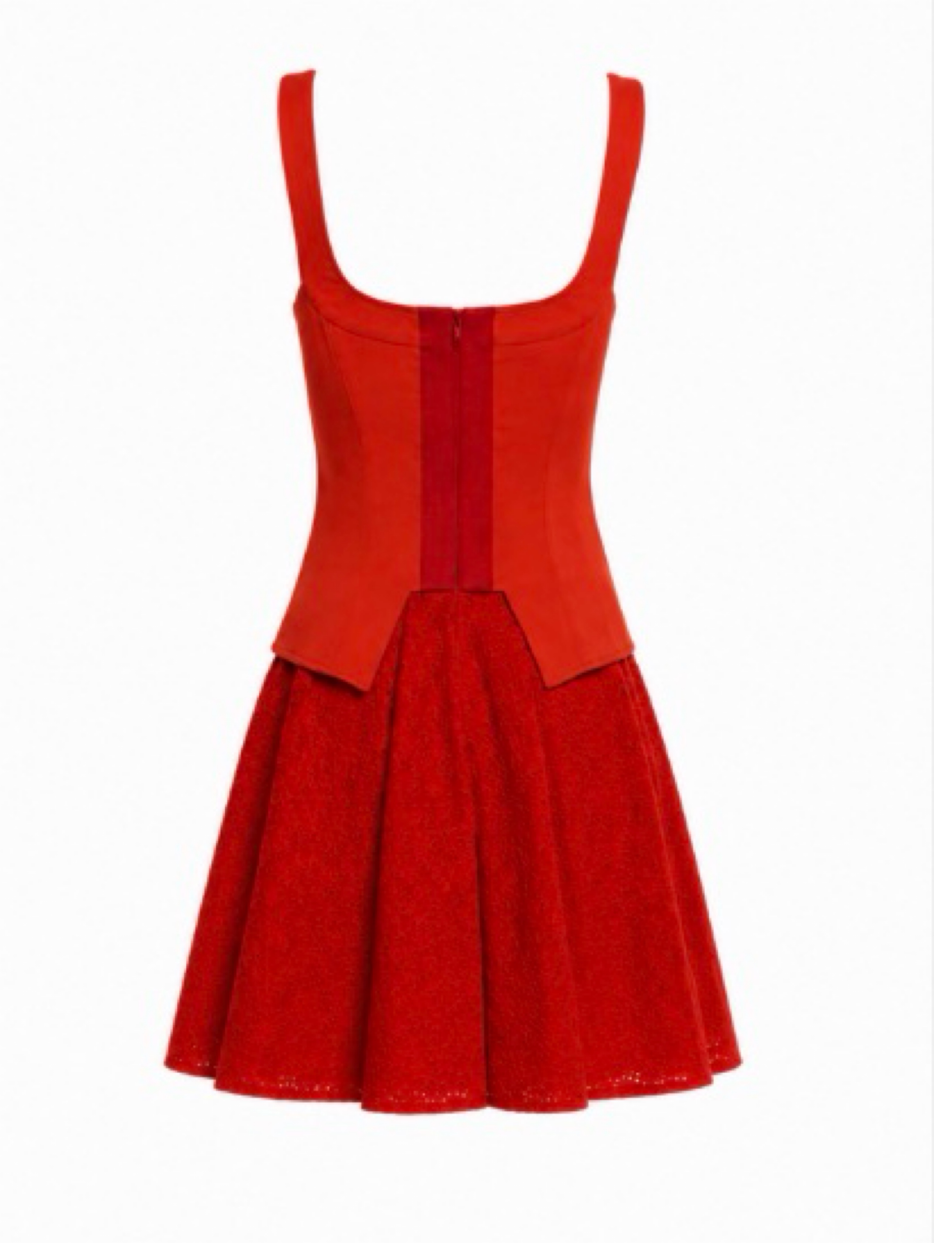 red corset versace dress Anne Hathaway Sits Front Row at Versace in a Fire-Engine Red Minidress