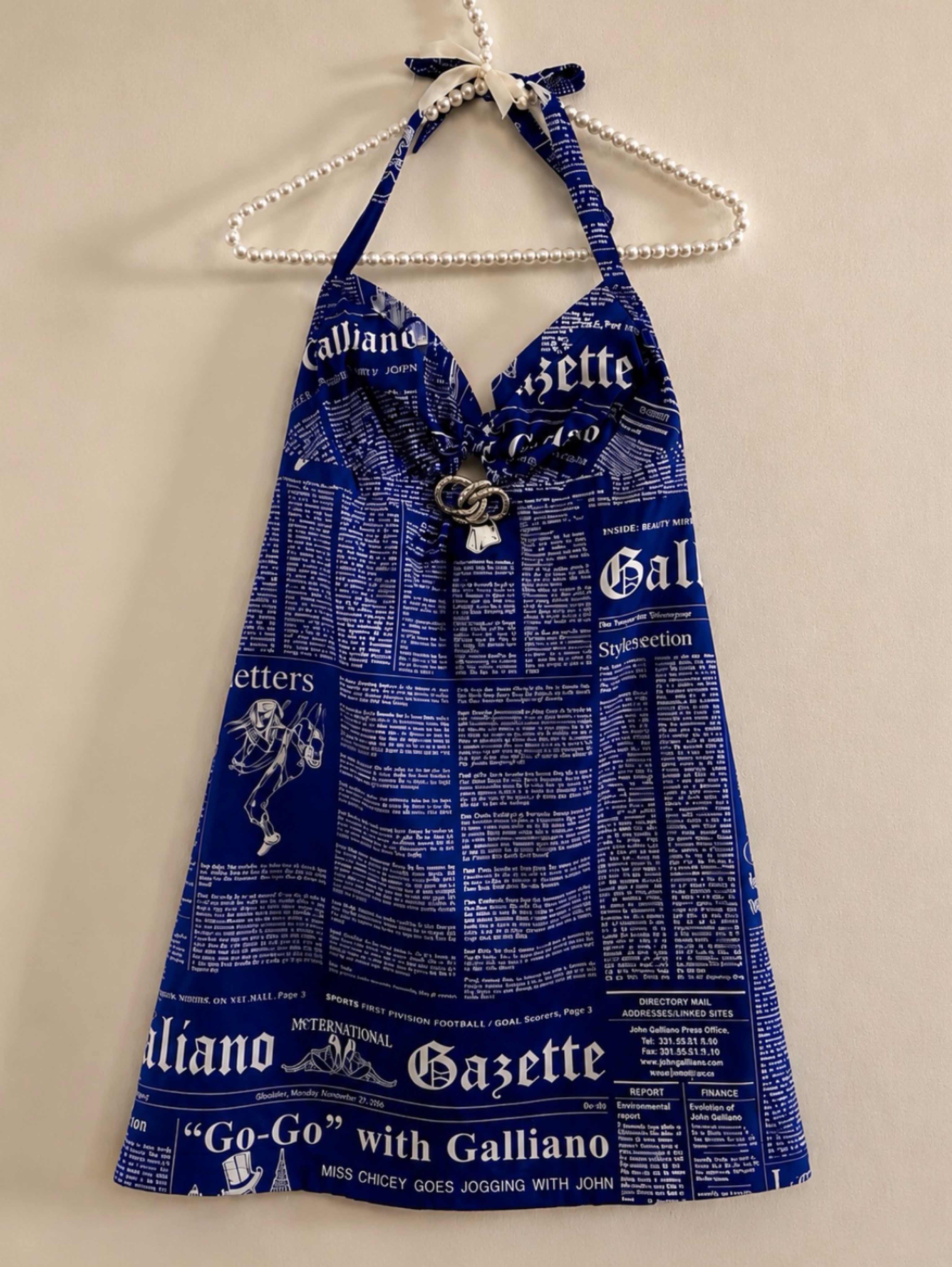 John Galliano Gazette Newspaper Print Halter Mini Dress | Deadstock