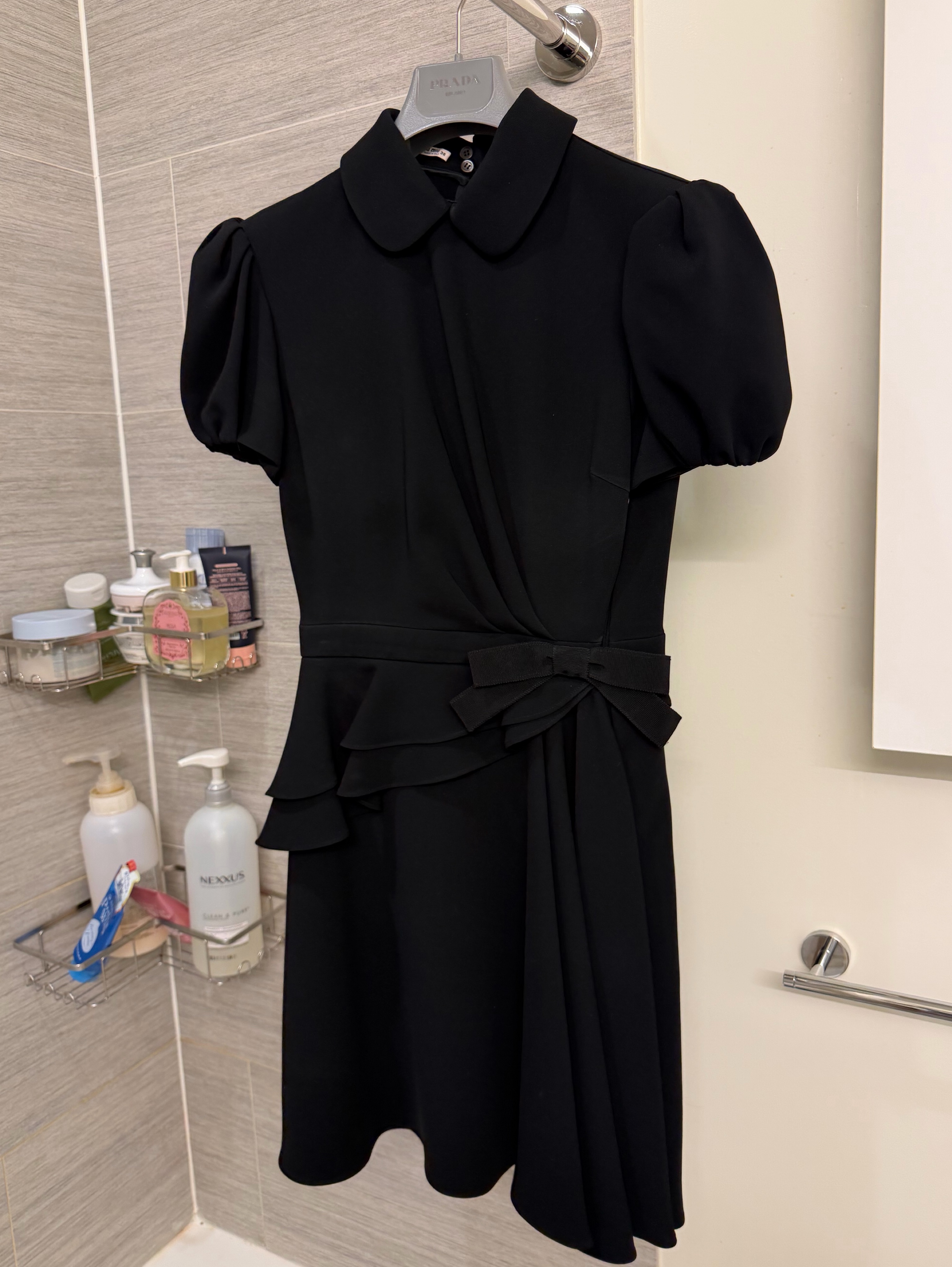 miu miu black dress long sleeve Miu Miu Black Long Sleeve Collared Sequin Midi Dress Size IT 44 (UK 12 Sellier