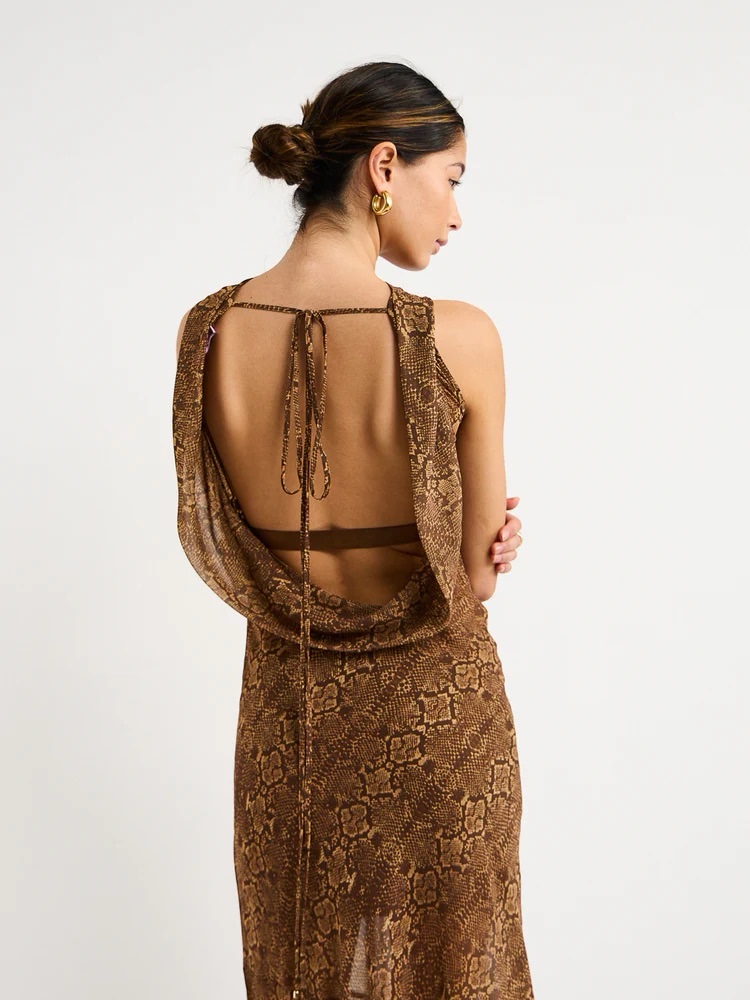 Brown Snake Lace Maxi Dress by Hansen & Gretel - Pickle Brown Snake Lace Maxi Dress by Hansen & Gretel - Pickle