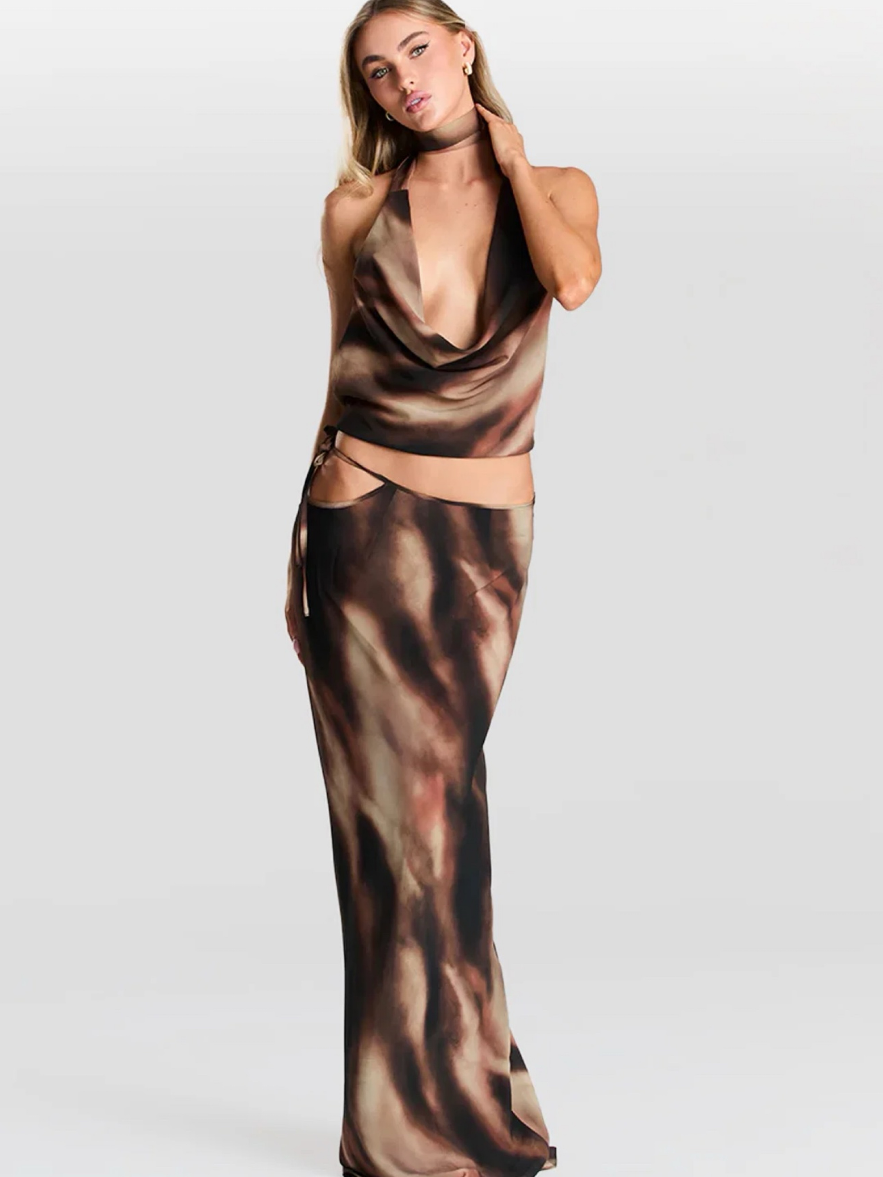 Sasha Therese Aubrey brown skirt set