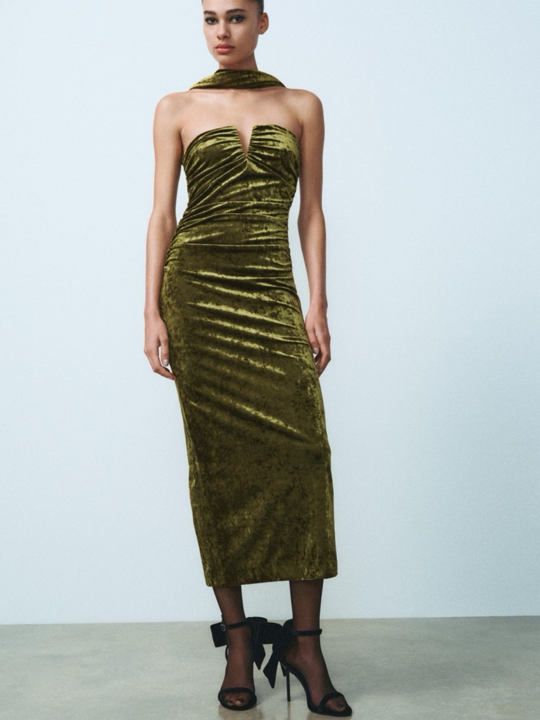 velvet dress green zara Midi With Scarf by Zara zara velvet mini dress