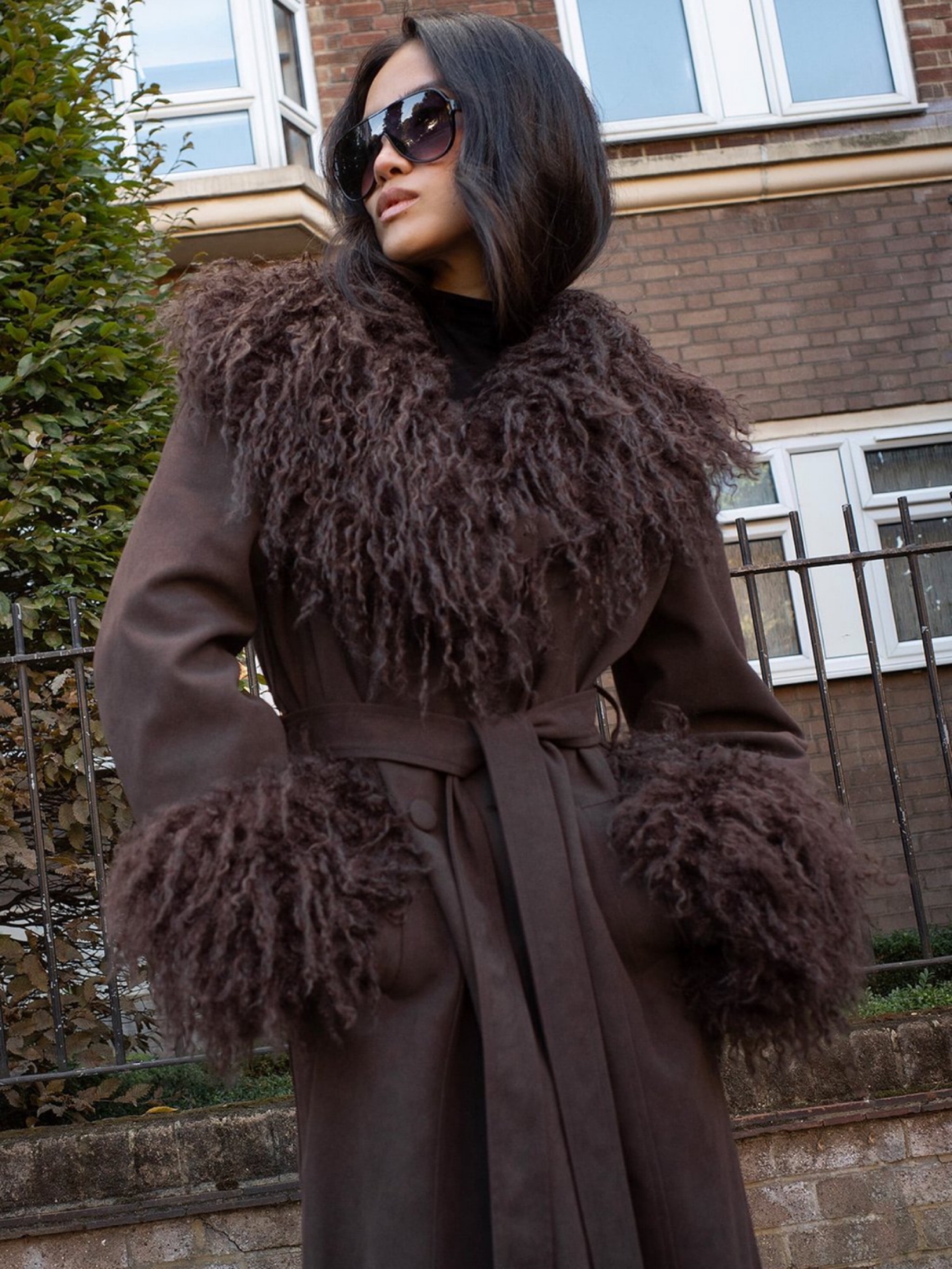 ニードルス　V Neck Coat - Acrylic Fur / Curl NAKD Bonded Detail Curly Faux Fur Coat by NAKD | Pickle