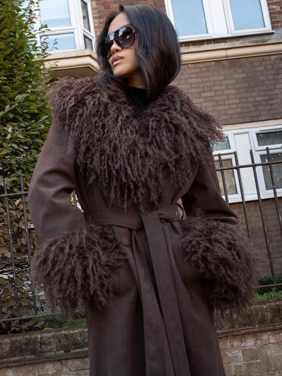 NAKD Bonded Detail Curly Faux Fur Coat by NAKD | Pickle