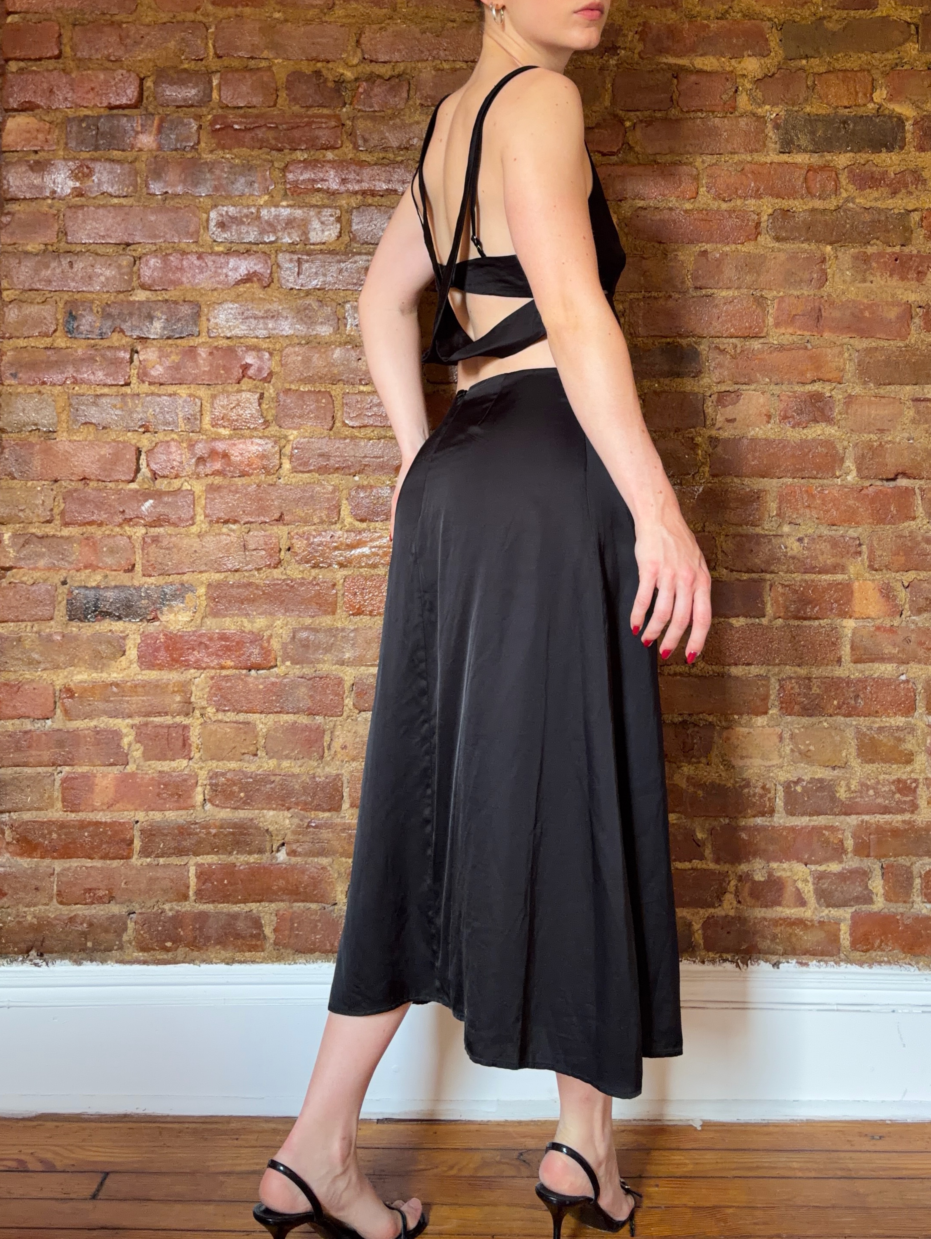 black dress with lemons For Love and Lemons Black Silk Midi Dress by For Love & Lemons