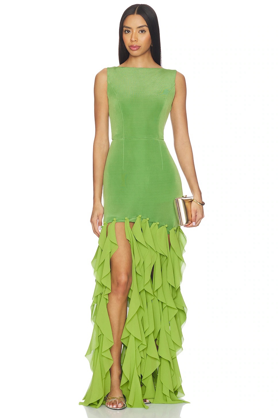 pickle green dress Sora Celestial Pickle Green Tiered Ruffles Maxi Dress