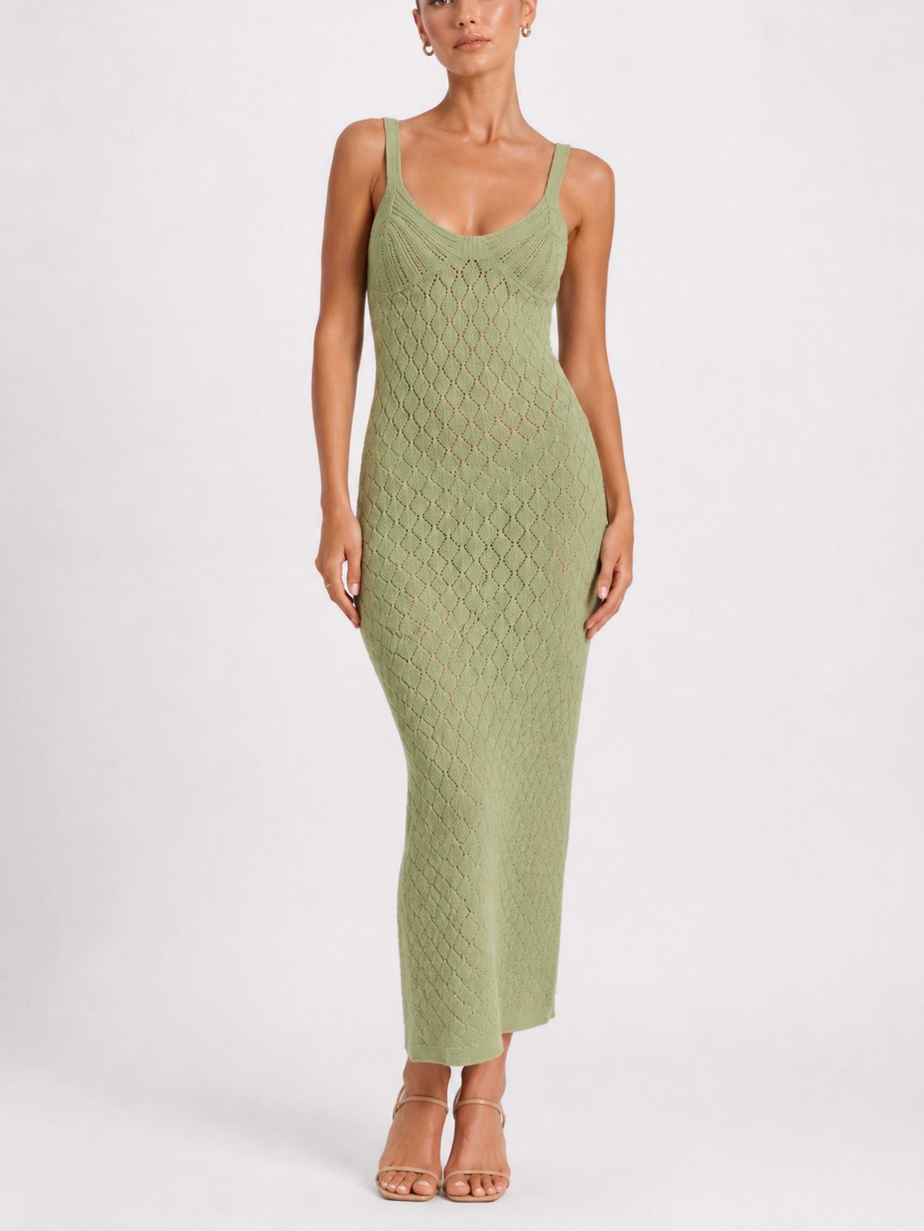 Devon Windsor Sage Green Knit Midi Dress